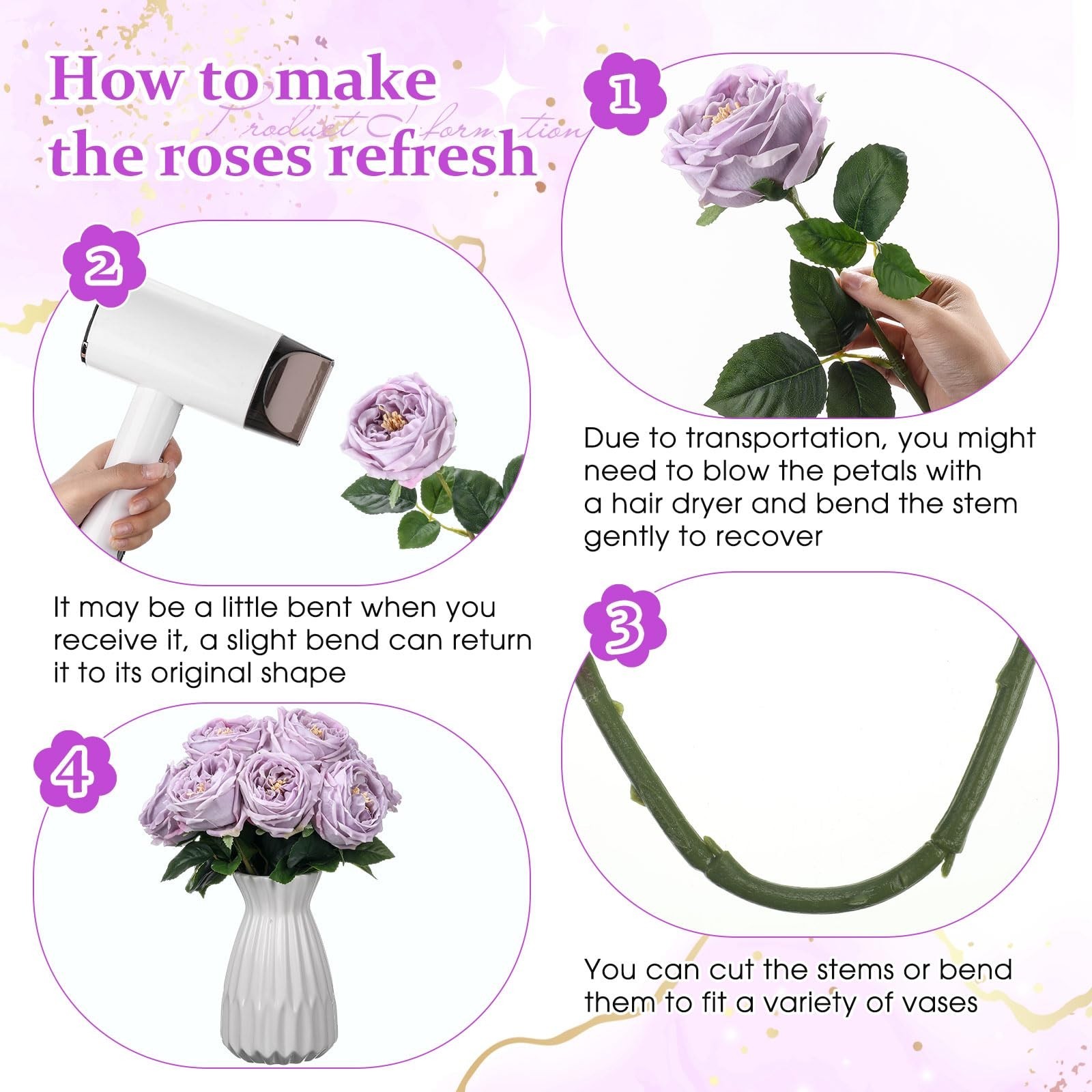 Daifunli 10pcs Peonies Artificial Flowers, Faux Austin Rose Long Stem Real Fake