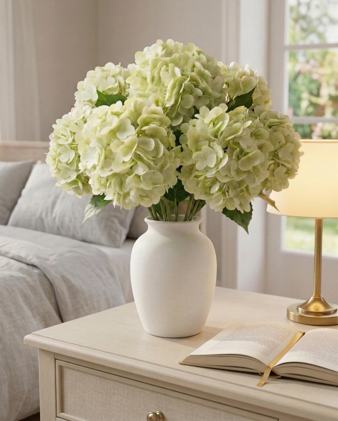 3 Pcs Real Touch Green Hydrangea Artificial Flowers – 20″ Large 3D Latex Ligh…