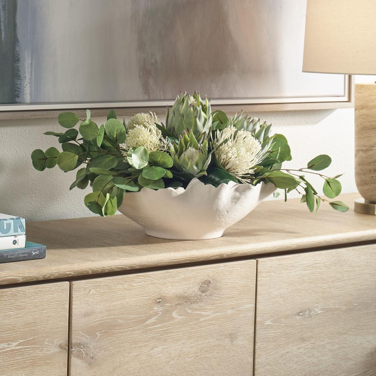 Uttermost 60256 Protea Blooms Off-White and Green Bowl Centerpiece