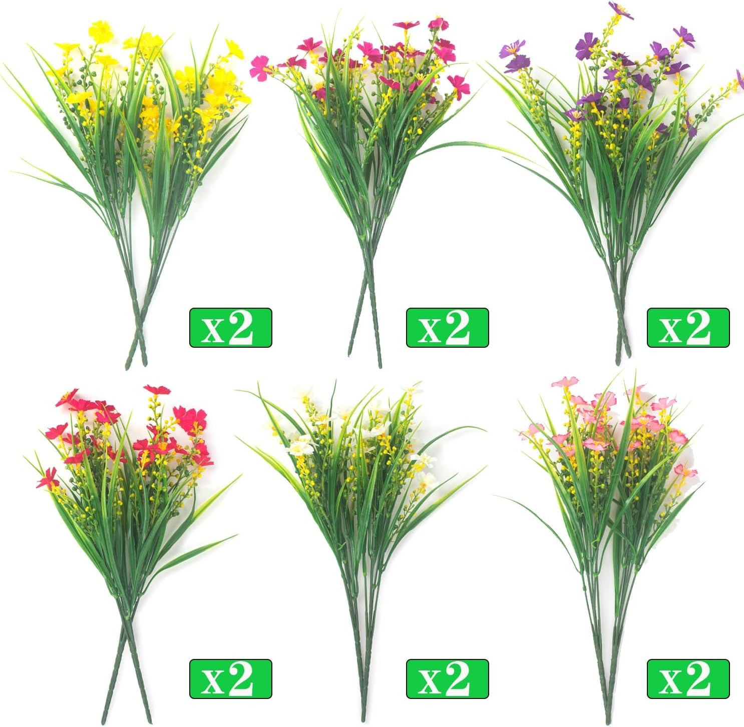 12 Bundles Artificial Plastic Flowers Outdoor UV Resistant Faux Wildflower Daisy