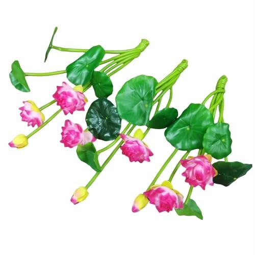 3PCS Red Artificial Water Lily Flowers 10″ Floating Silk Lotus for Pond Fish