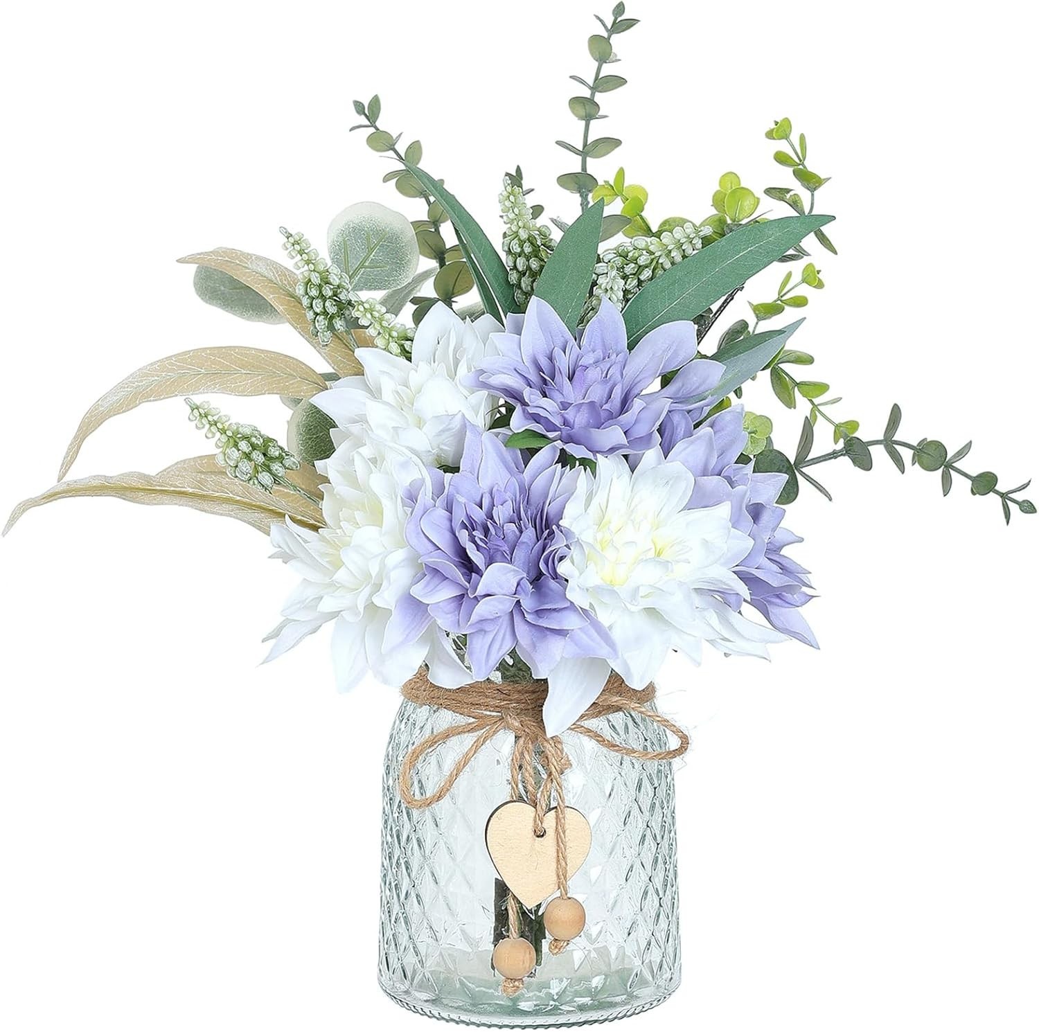 Faux Flowers with Vase,Artificial Silk Flowers in Vase, Fake Plant Eucalyptus…