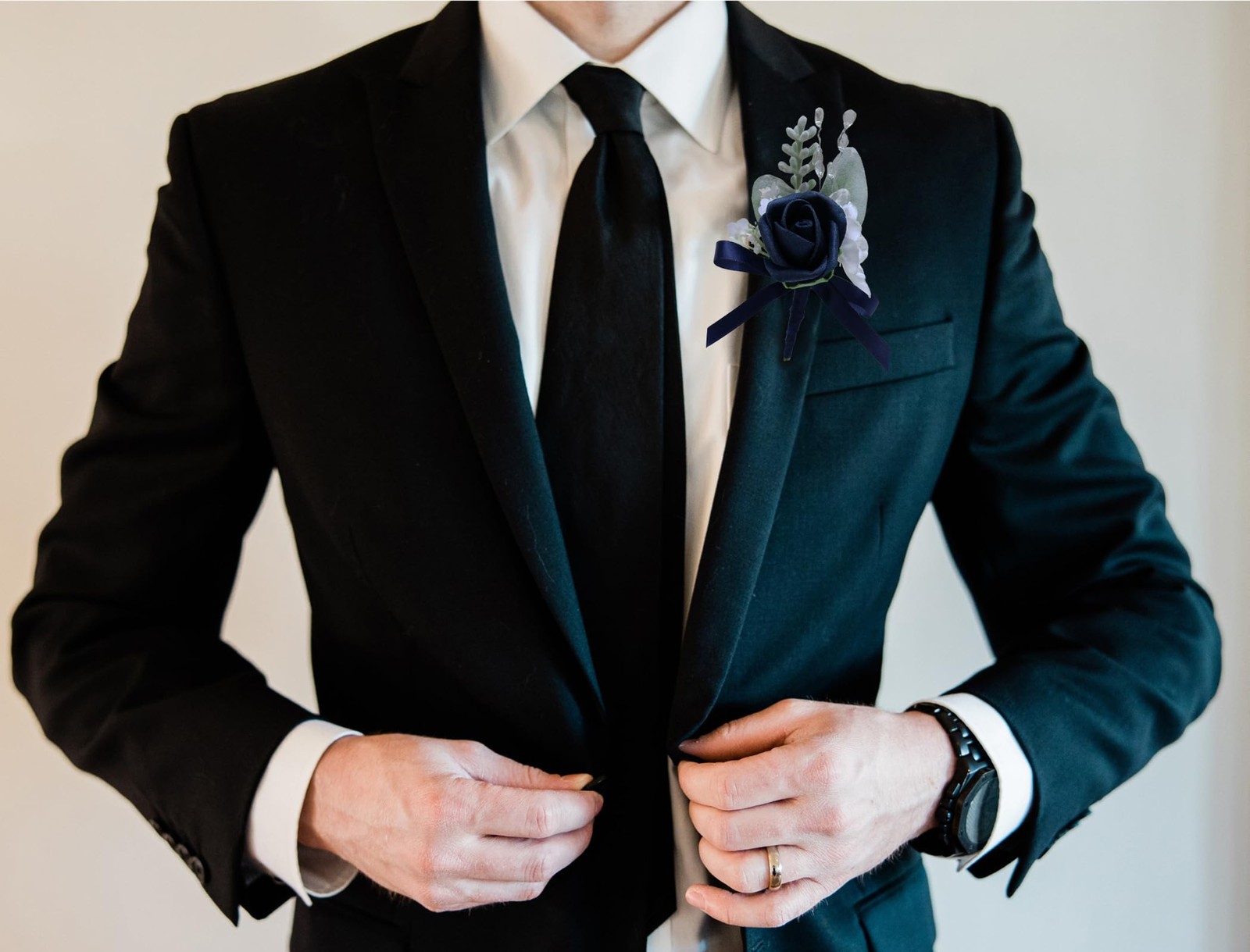 6 PCS Rose Boutonniere Men Artificial Flowers Wedding Groom Navy Blue