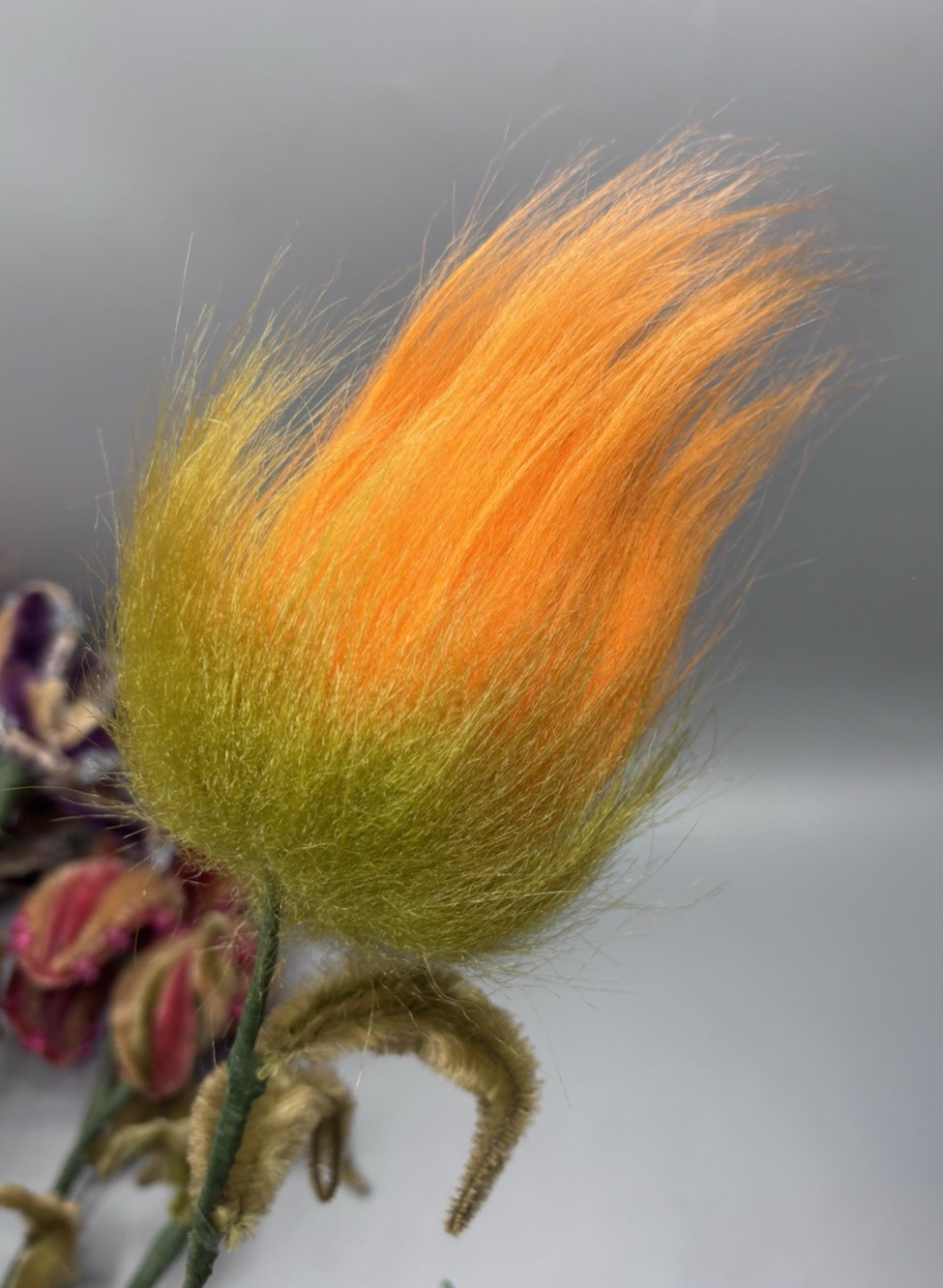 Vintage Handmade Flower Bouquet Beads Pipe Cleaner Troll Hair Whimsical Fantasy
