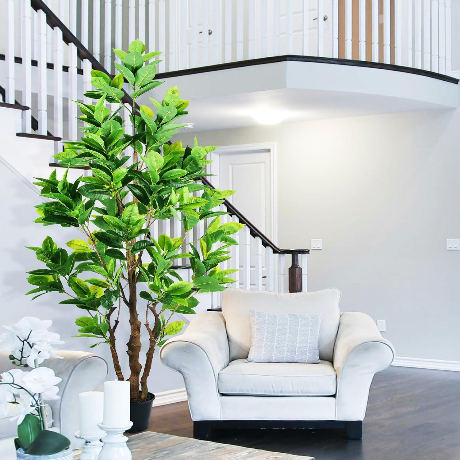 7.2Ft Faux Rubber Tree with Pot – Perfect Indoor/Outdoor Decor for Home & Office