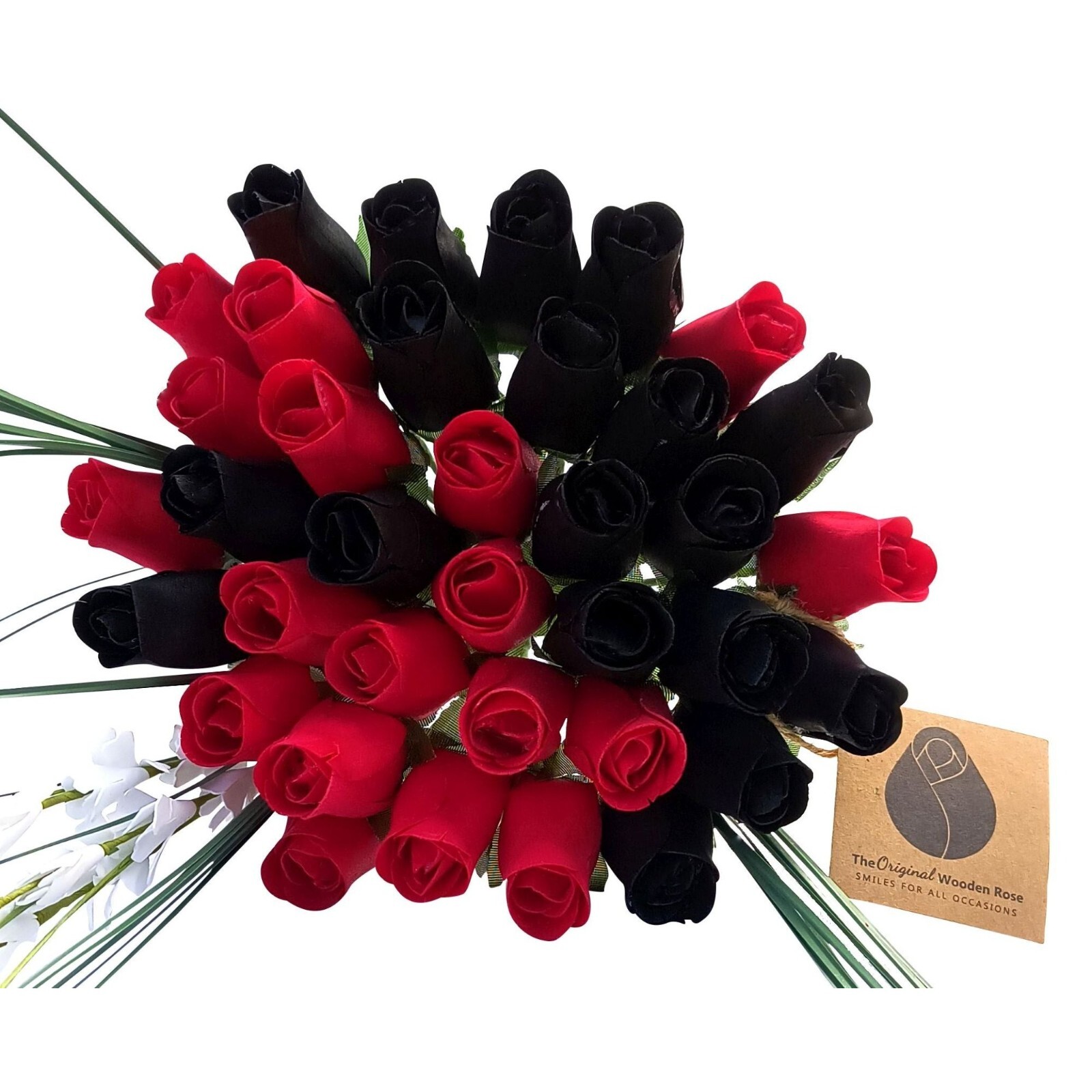 Black and Red Rose Flower Bouquet. The Original Wooden Rose 1, 2, 3 Dozen