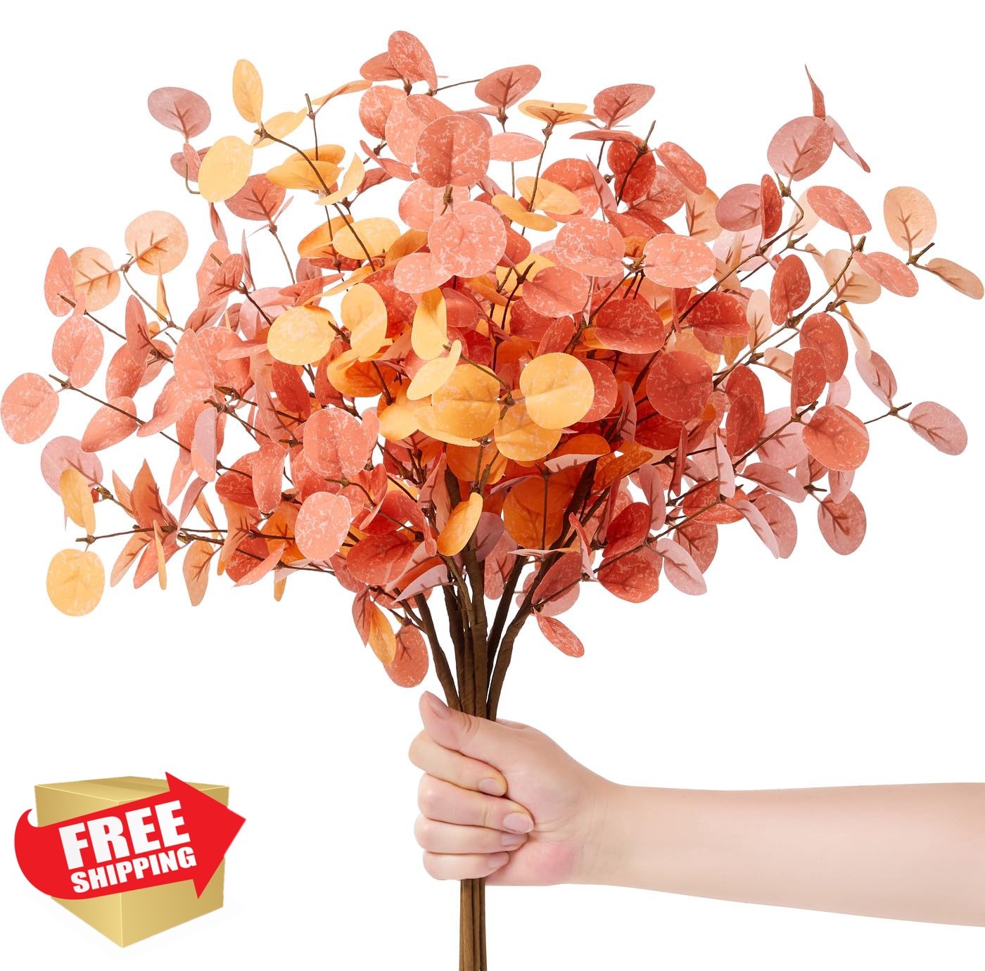 NUKAYAI 6 Pcs Fall Ecualyptus Leave Red Artifical Plants Decor 24″ Autumn Fak…