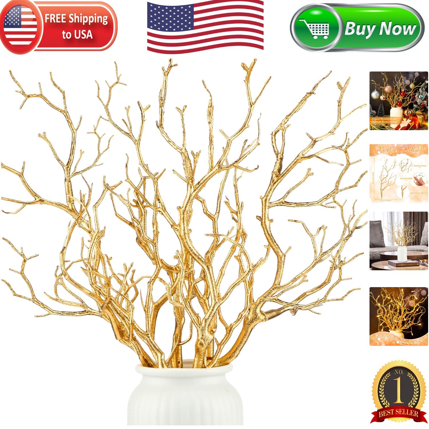 Elegant Gold Faux Tree Branches – Perfect for Wedding Centerpieces & Home Decor