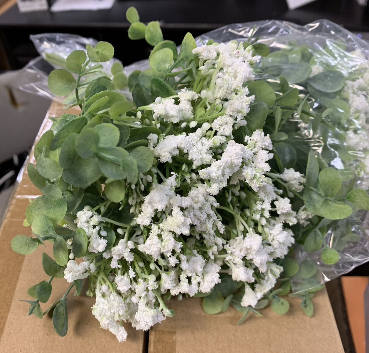 2 BDL Baby Breath Artificial Flower White Gypsophila Silver Dollar Eucalyptus