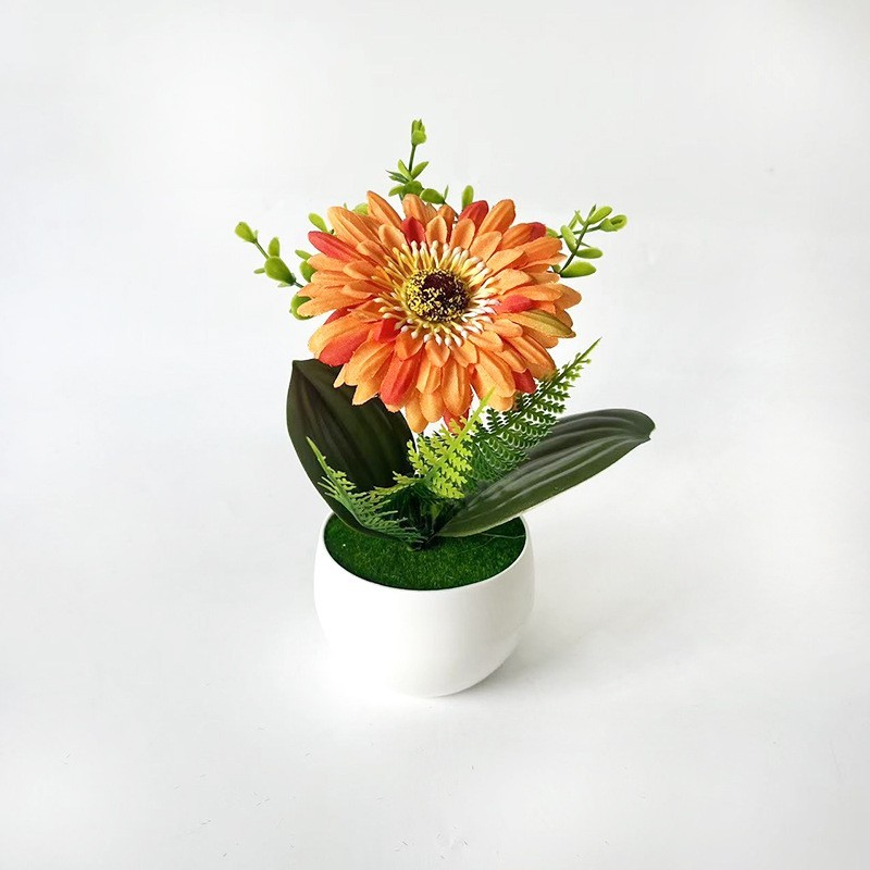White Pot Faux Gerbera Daisy 19 cm Lifelike Plastic Flower Indoor Decor