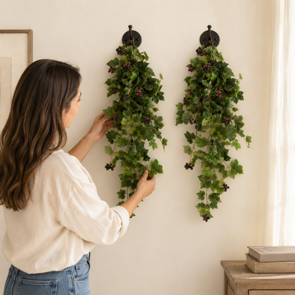 24″ Grape Leaf Hanging Artificial Plant (Set of 2)