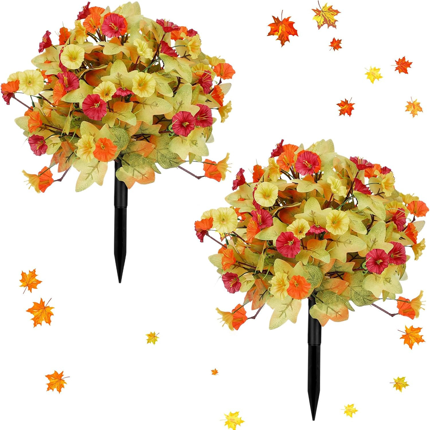 2 Pack 19.7″ UV Resistant Artificial Fall Petunias for Garden Decor