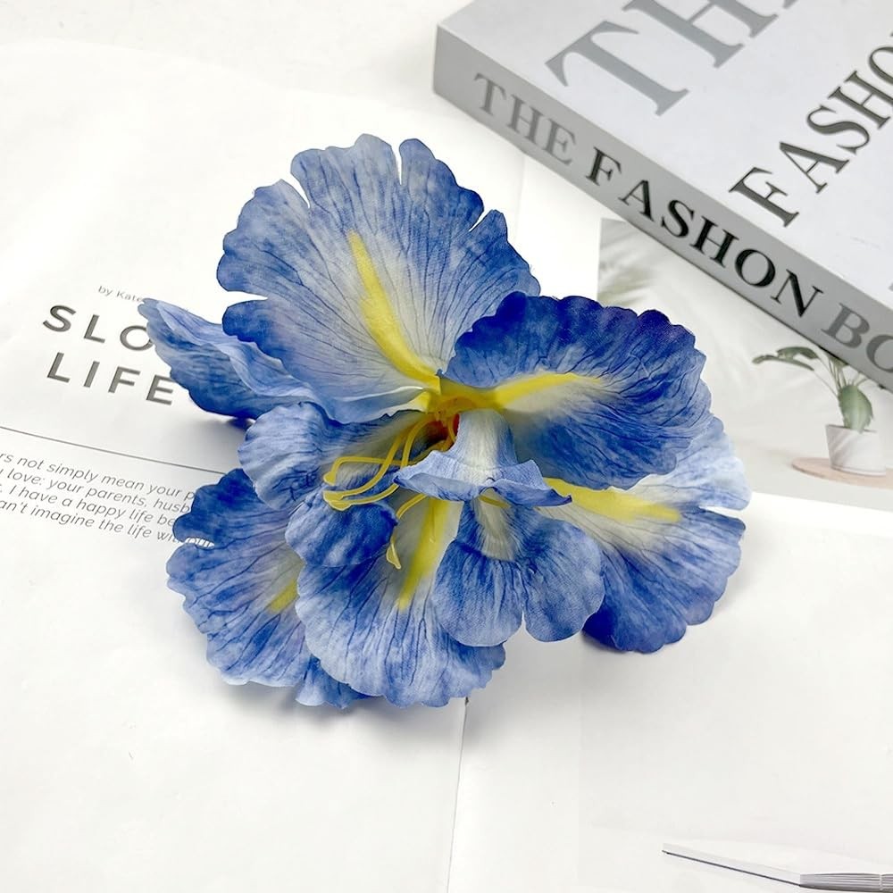 Blue Iris Artificial Silk Faux Flower Heads Clips 10 PCS Wreath Wedding Decor
