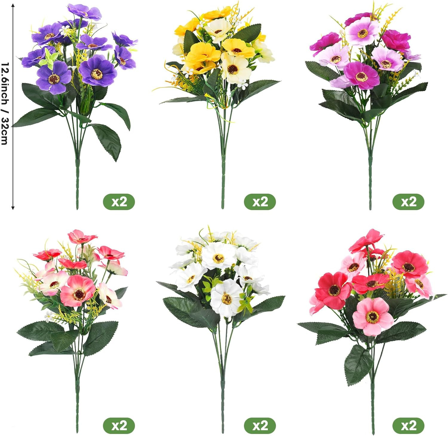 12 Bundles Artificial Flowers for Outdoors Decoration, Fake Daisy Silk Flowers U