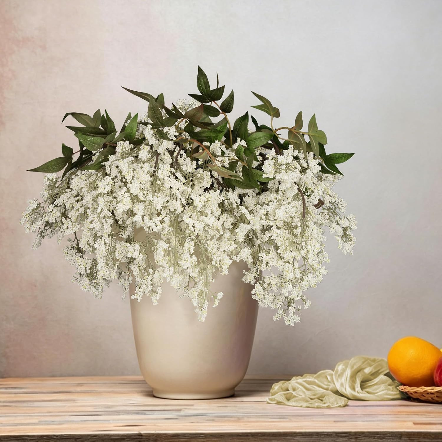 43″ Faux Berry Stems – 3 Pcs White Floral Branches for Home & Wedding Decor