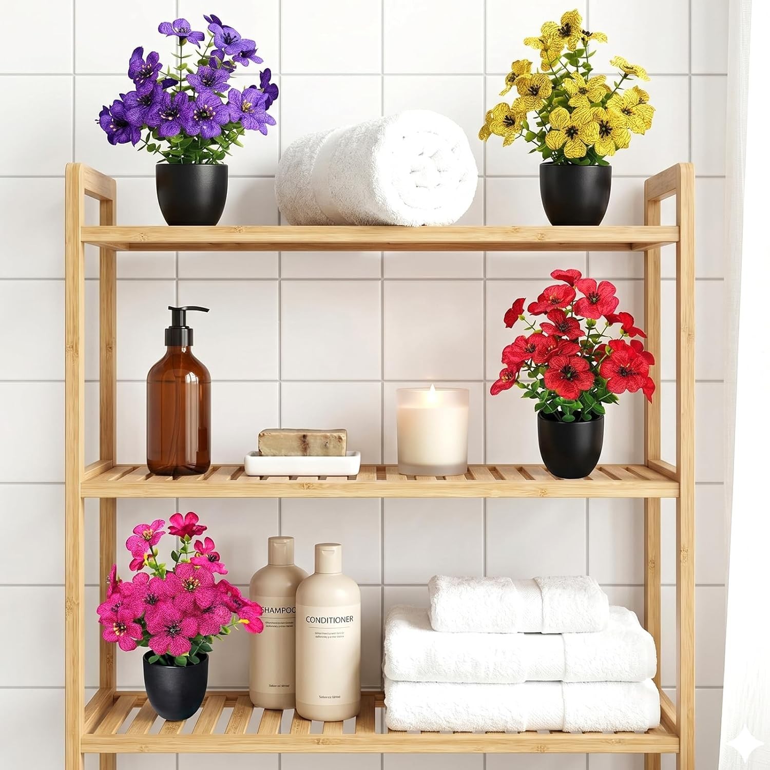 Small Fake Plants 4 Packs Artificial Flowers in Pots Home Decor Fake Flowers