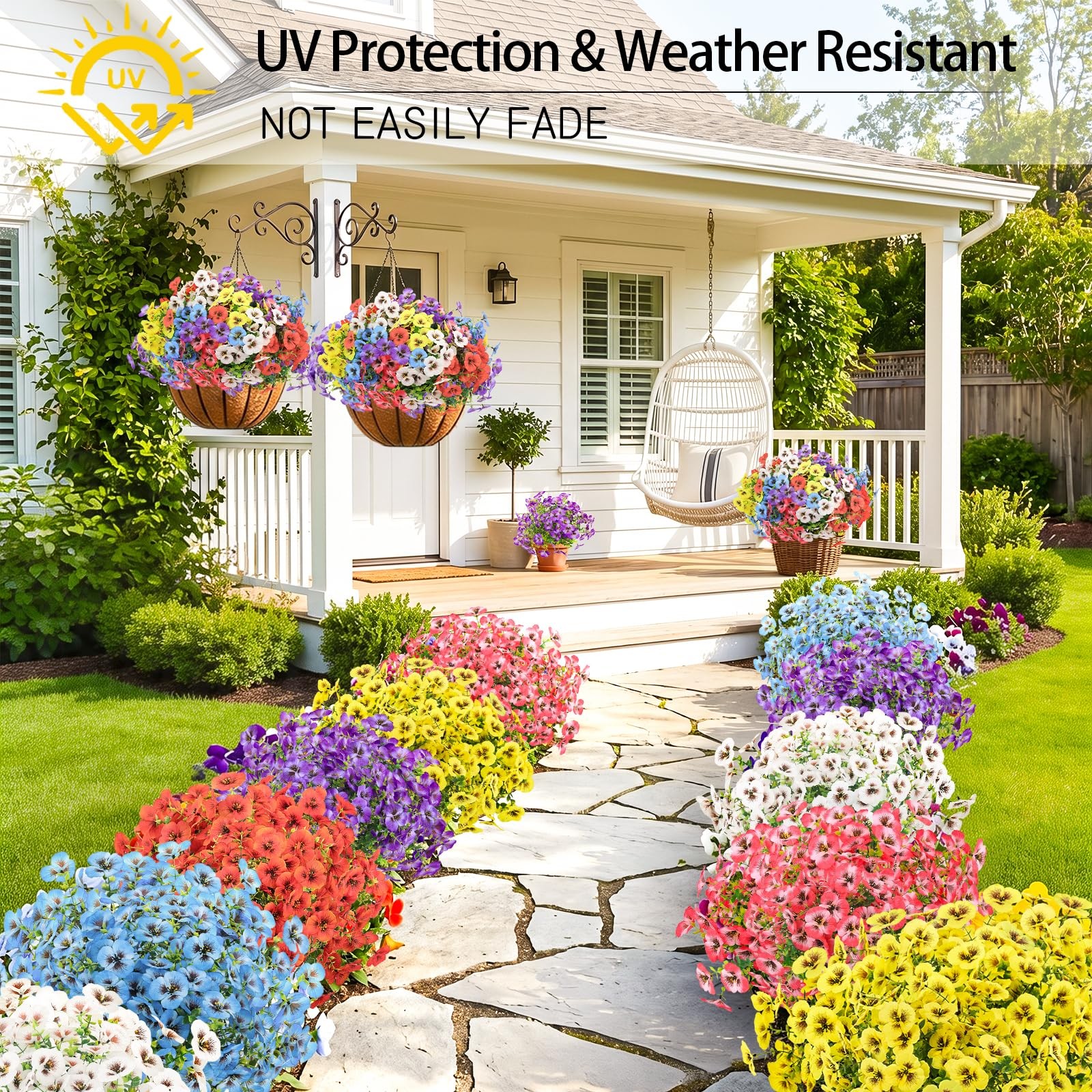 12 Bundles Artificial Flowers for Outdoors UV Resistant Fake Pansies Outdoor …