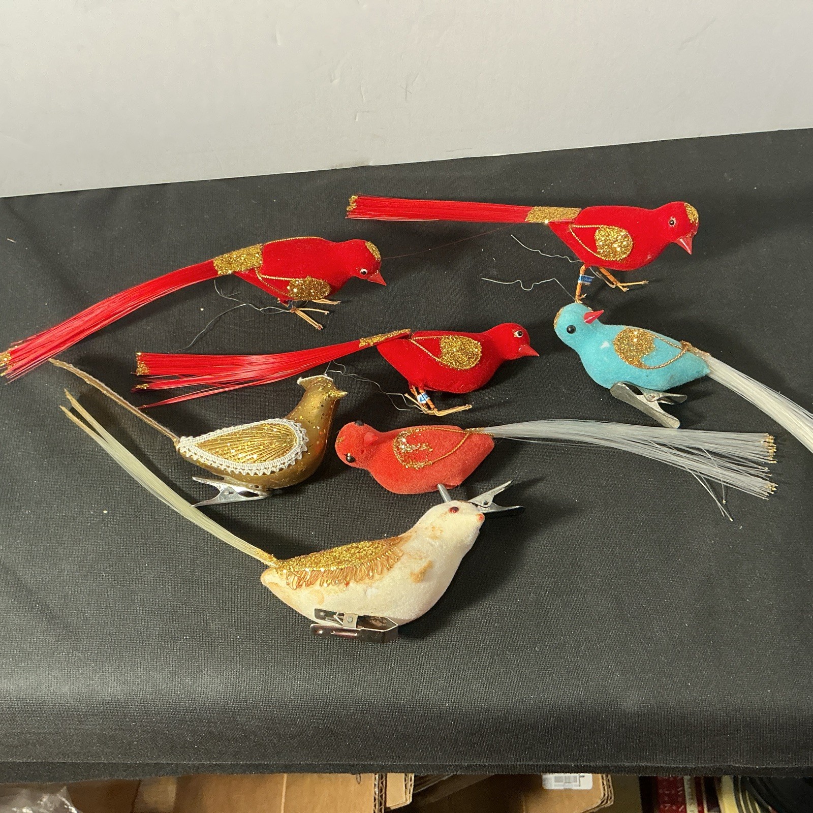 Lot Of 7 Vintage Assorted Artificial Bird Ornaments Craft Wire And Clip On