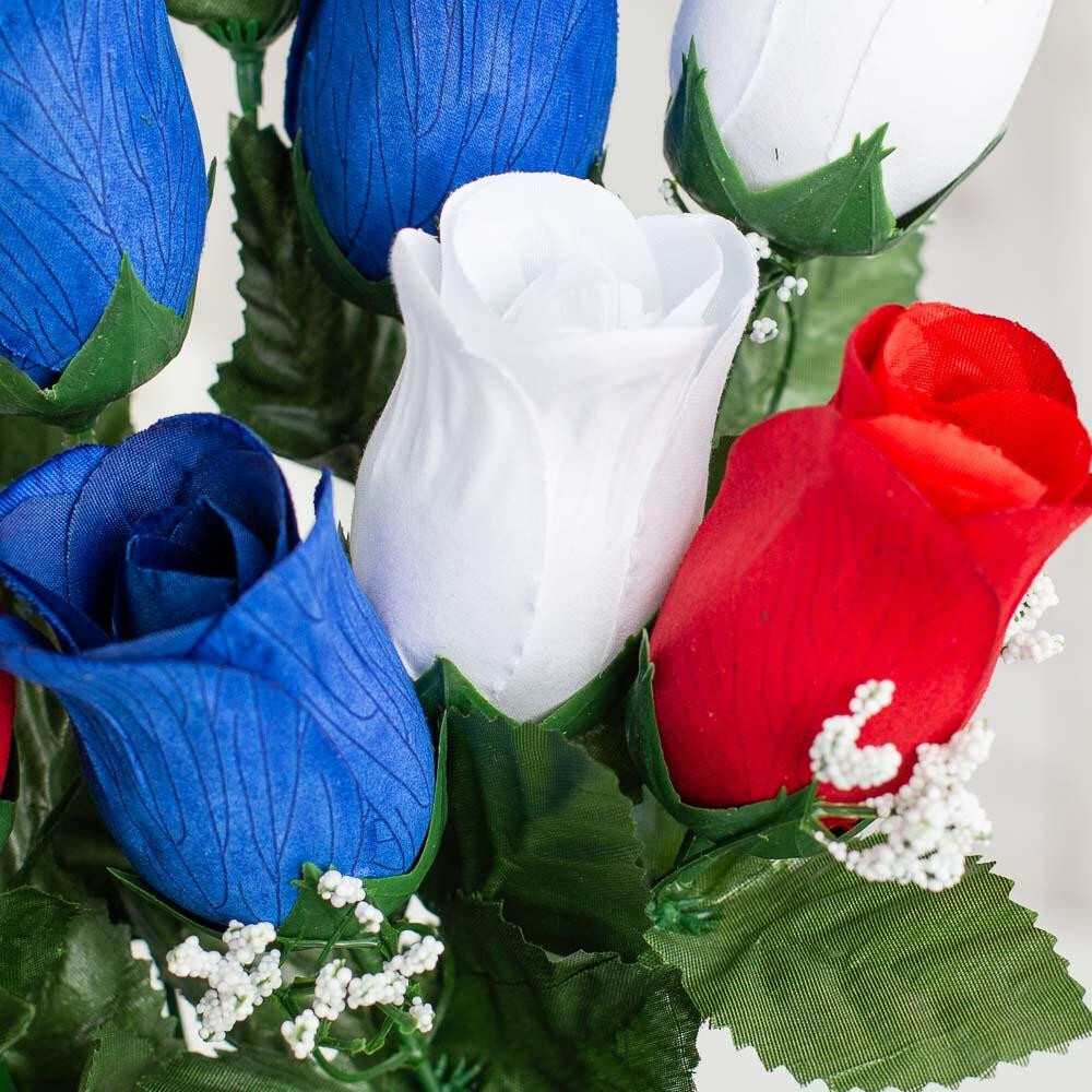 Set of 4 Red, White and Blue Patriotic Artificial Rose 20″ Floral Bushes