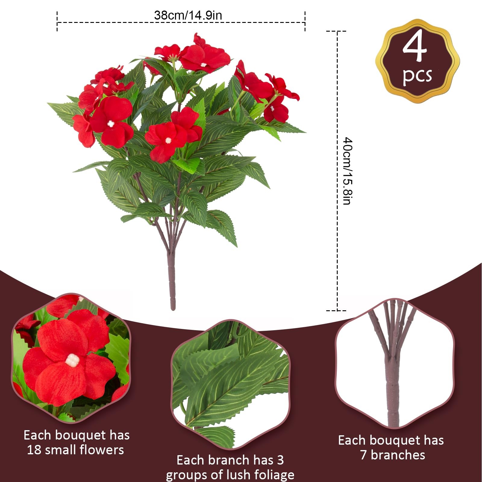 Daynight 4 Pcs Artificial Impatiens Flowers for Outdoor Flowers UV Resistant …