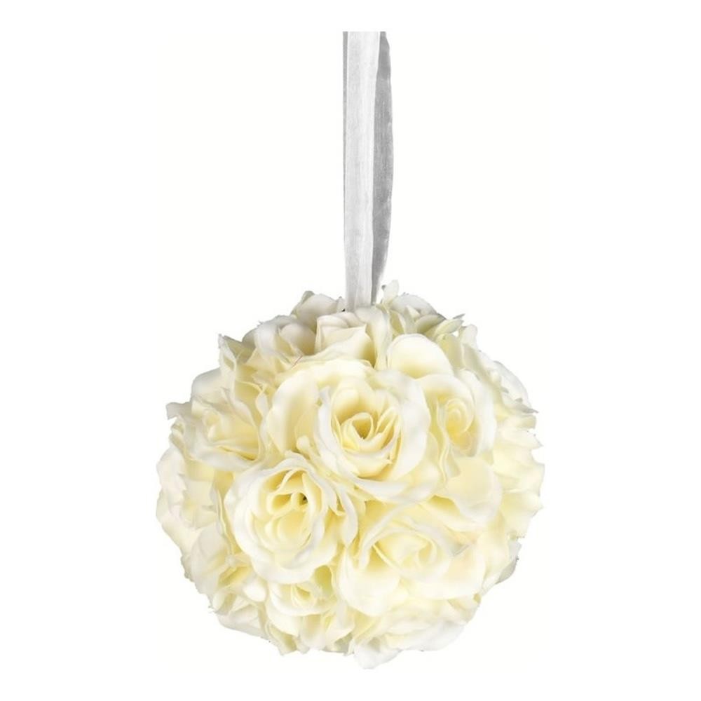 Vickerman 6″ Contemporary Fabric Artificial Rose Ball in White (Set of 2)
