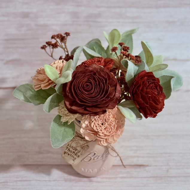 Sola Wood Rustic Floral Arrangement 16oz Mason Jar Personalised Custom Home Gift