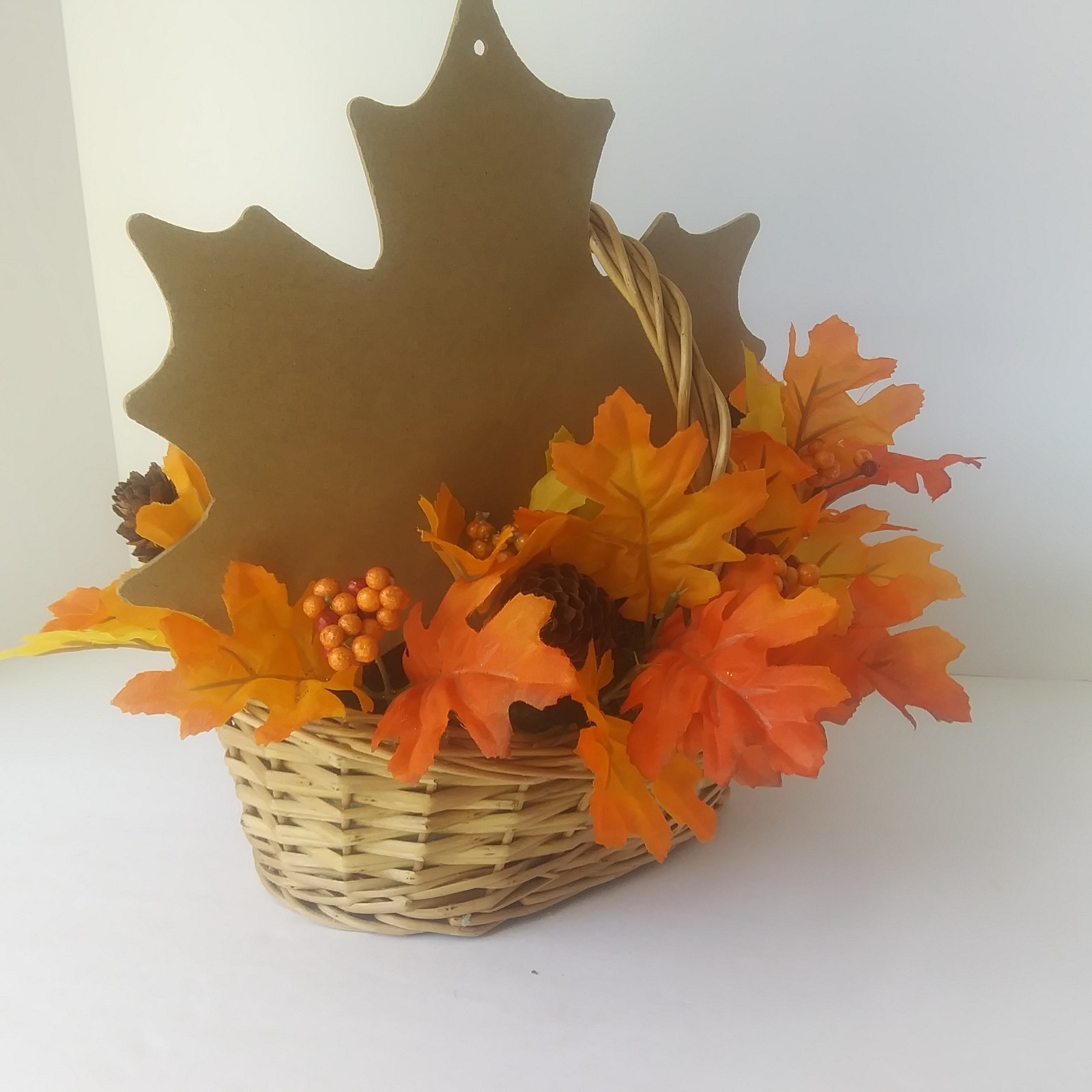 Fall Harvest Basket Centerpiece Gather & Give Thanks Pumpkins Pinecones Decor