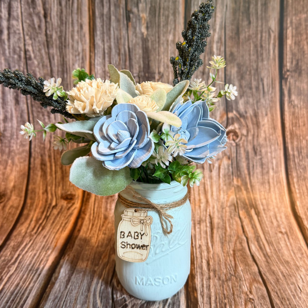 Sola Wood Floral Arrangement 16oz Mason Jar Personalized Custom Baby Shower Gift