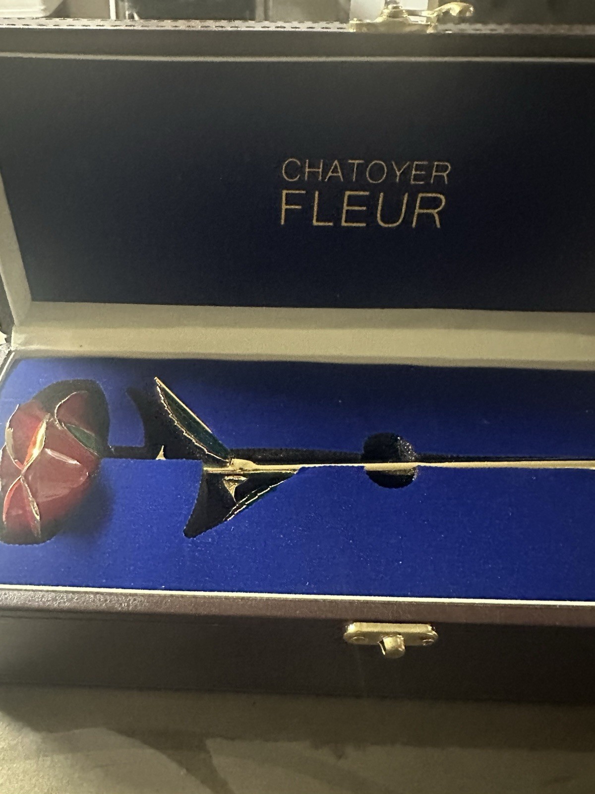 CHATOYER FLEUR Forever Rose 24k Gold Dipped Infinity RED Rose With Case