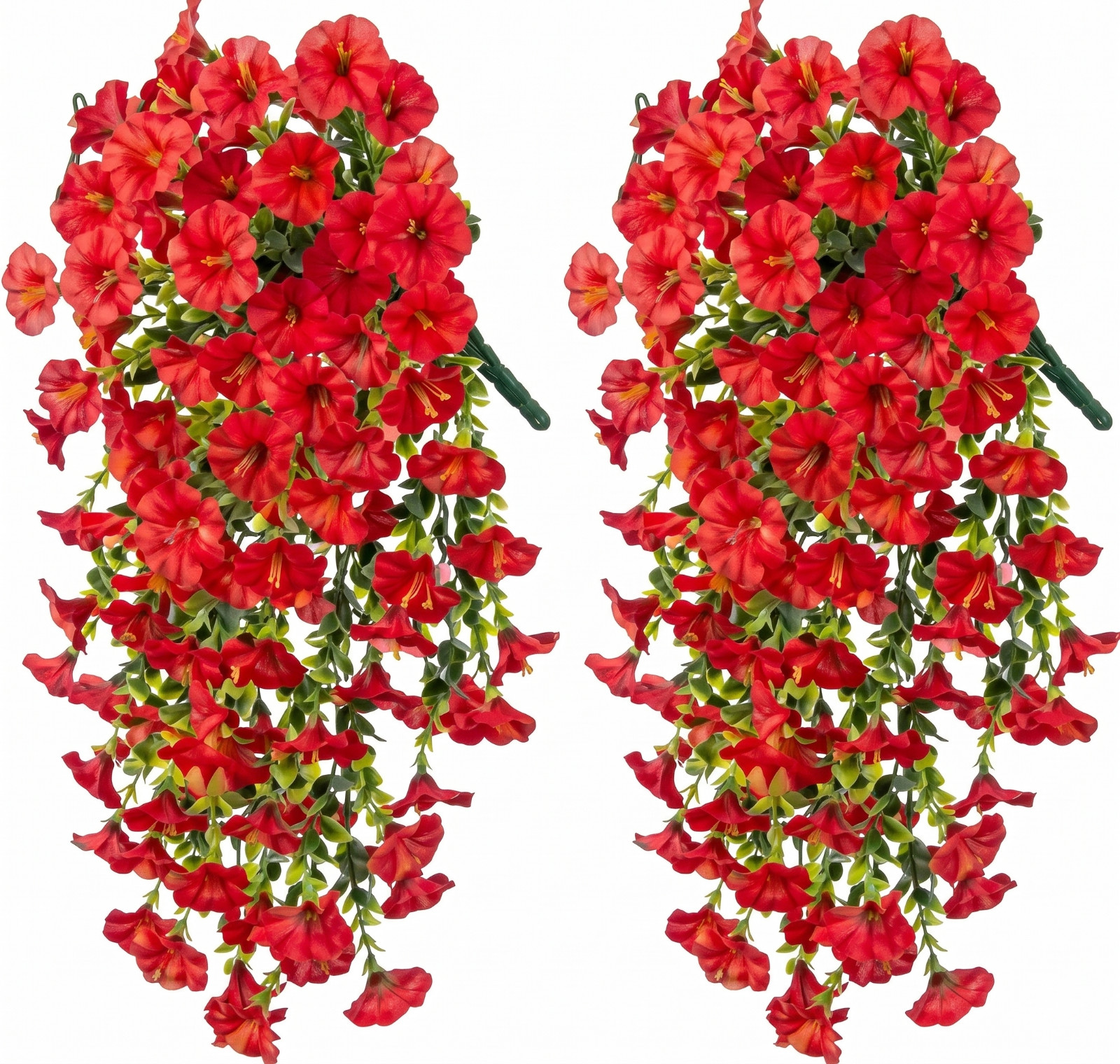 UV Resistant Faux Silk Morning Glory Hanging Flowers for Outdoor Decor 2 Pc Red