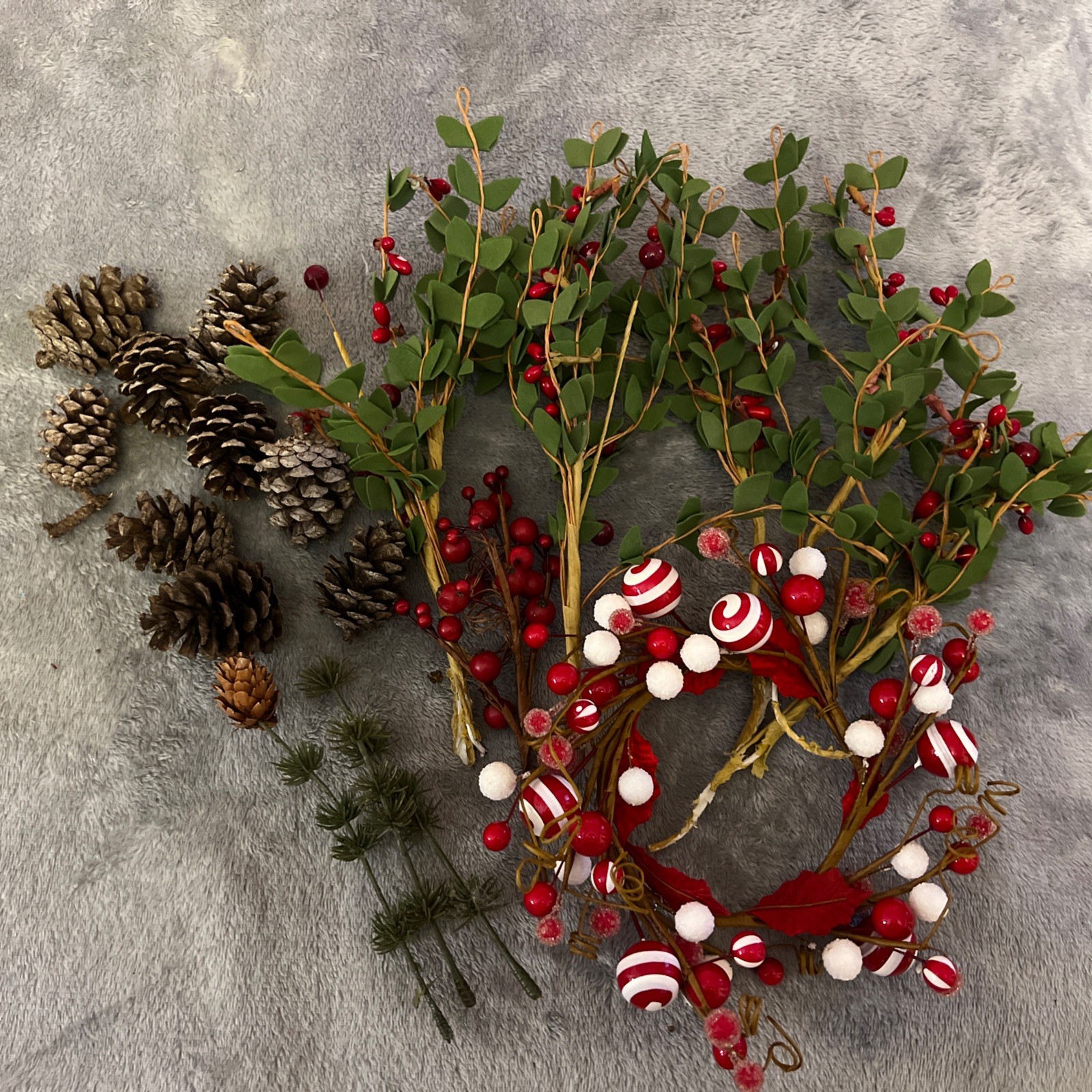 Christmas Floral Pick & Candle Ring Lot Rustic Berry Pinecone Greenery DIY