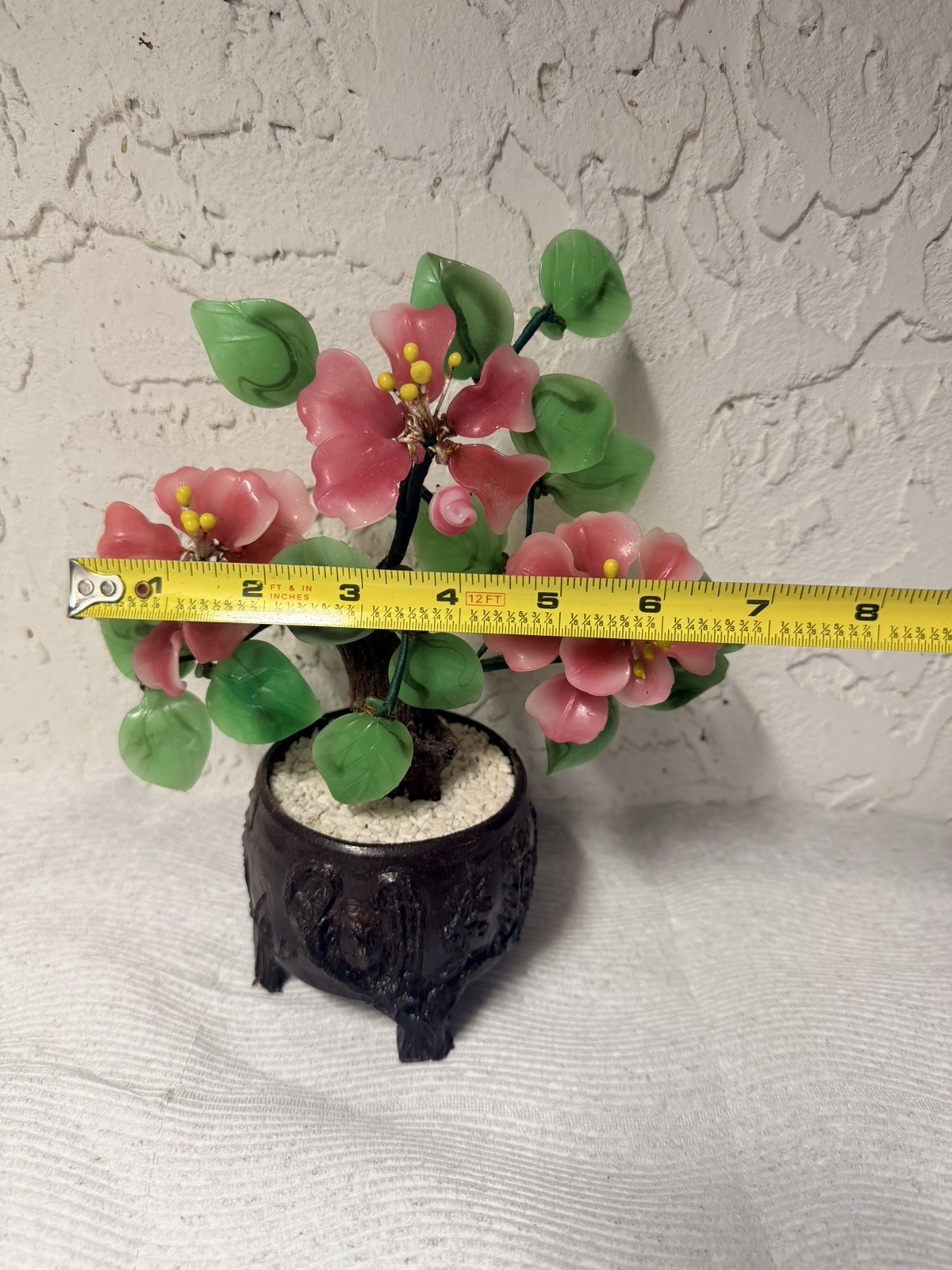 Oriental Bonsai Cherry Blossom Glass Tree in Pot Art Glass Flower