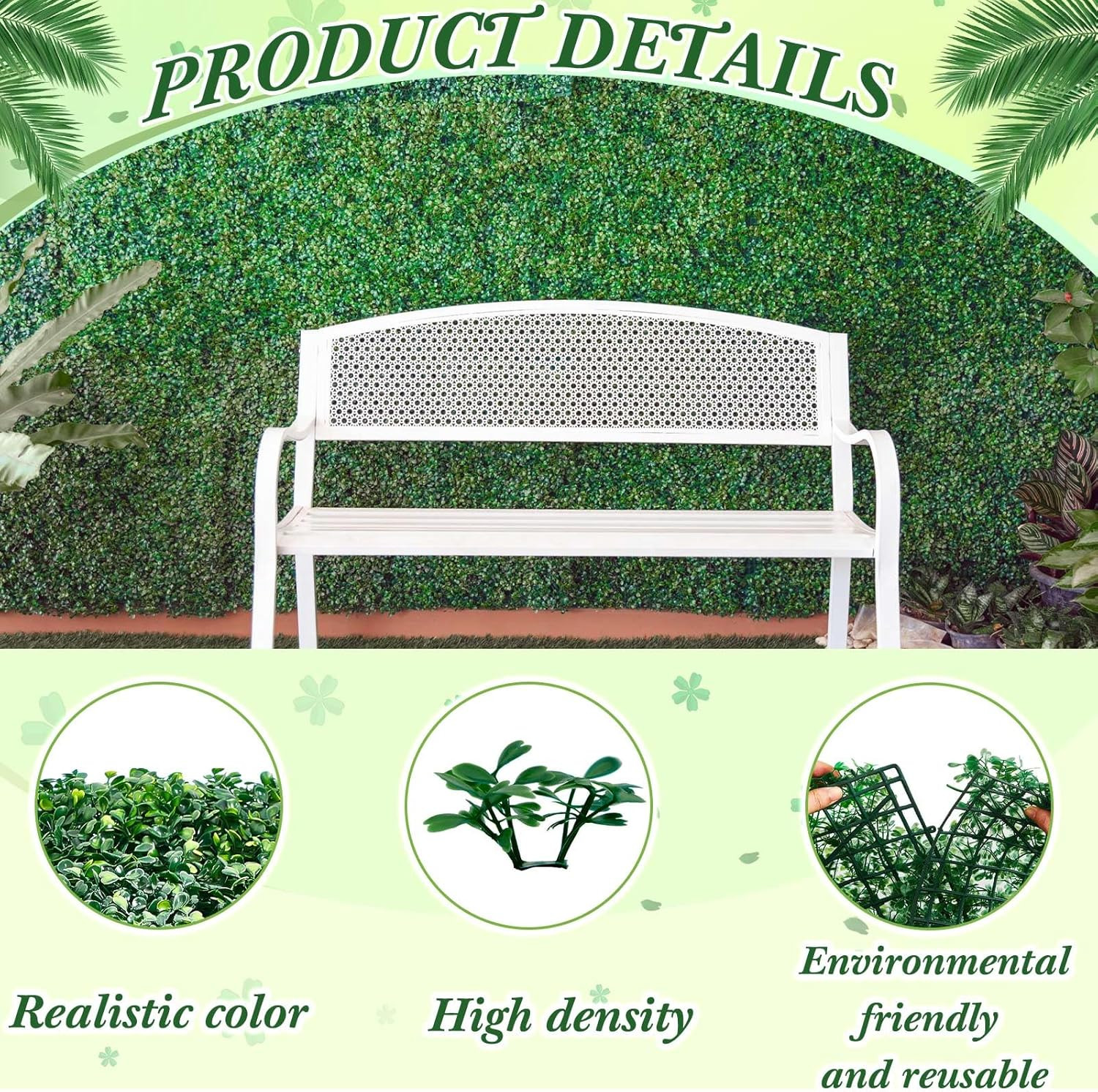 24 Pcs Faux Grass Wall Panels for Outdoor Privacy & Garden Decor