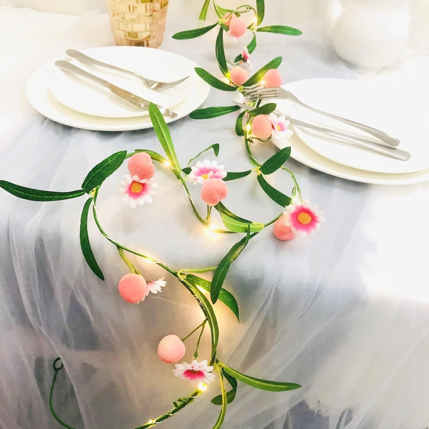 Simulation Peach String Lights Hanging Vine Plant Peach Garland Artificial Fruit