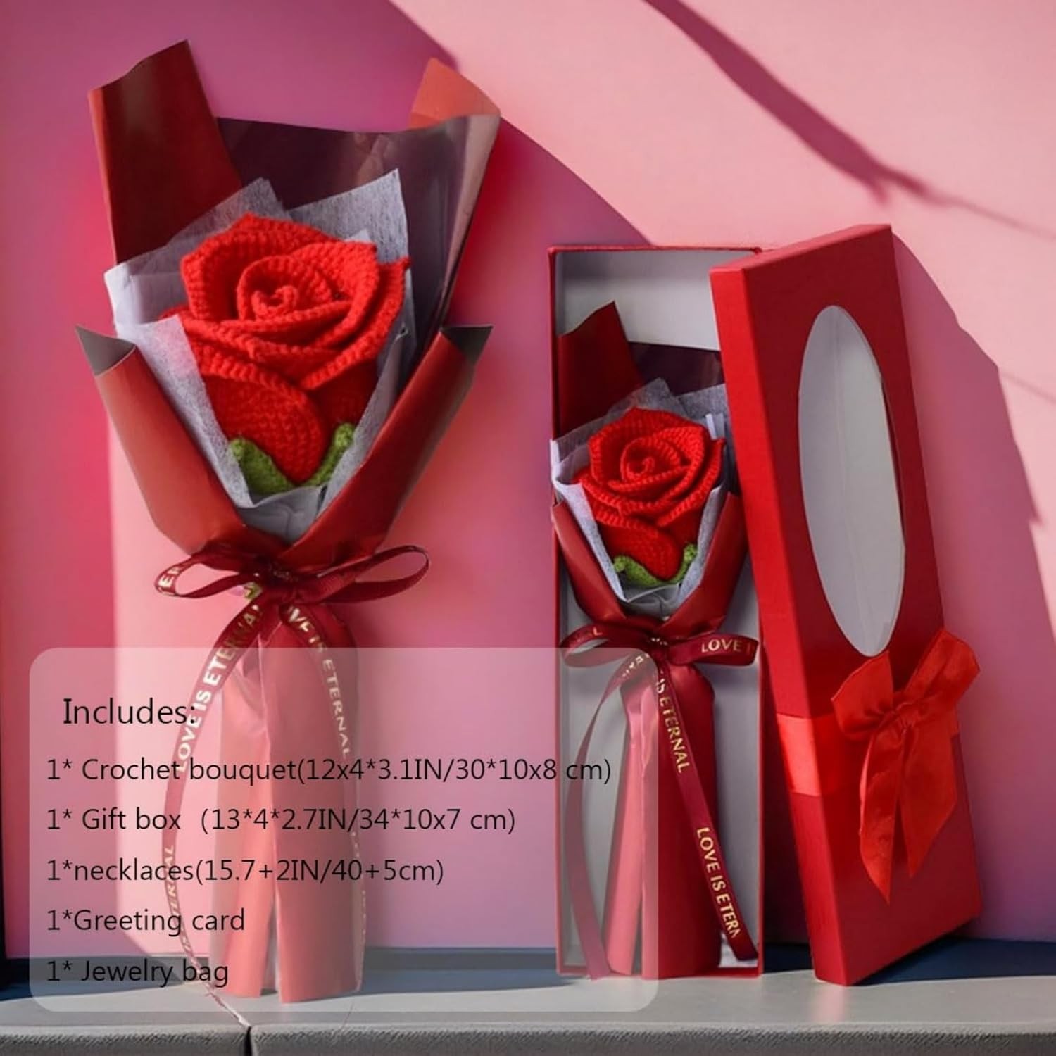 Crochet Flowers Bouquet,Knitted Preserved Rose Flowers Bouquet,Handmade Crochet