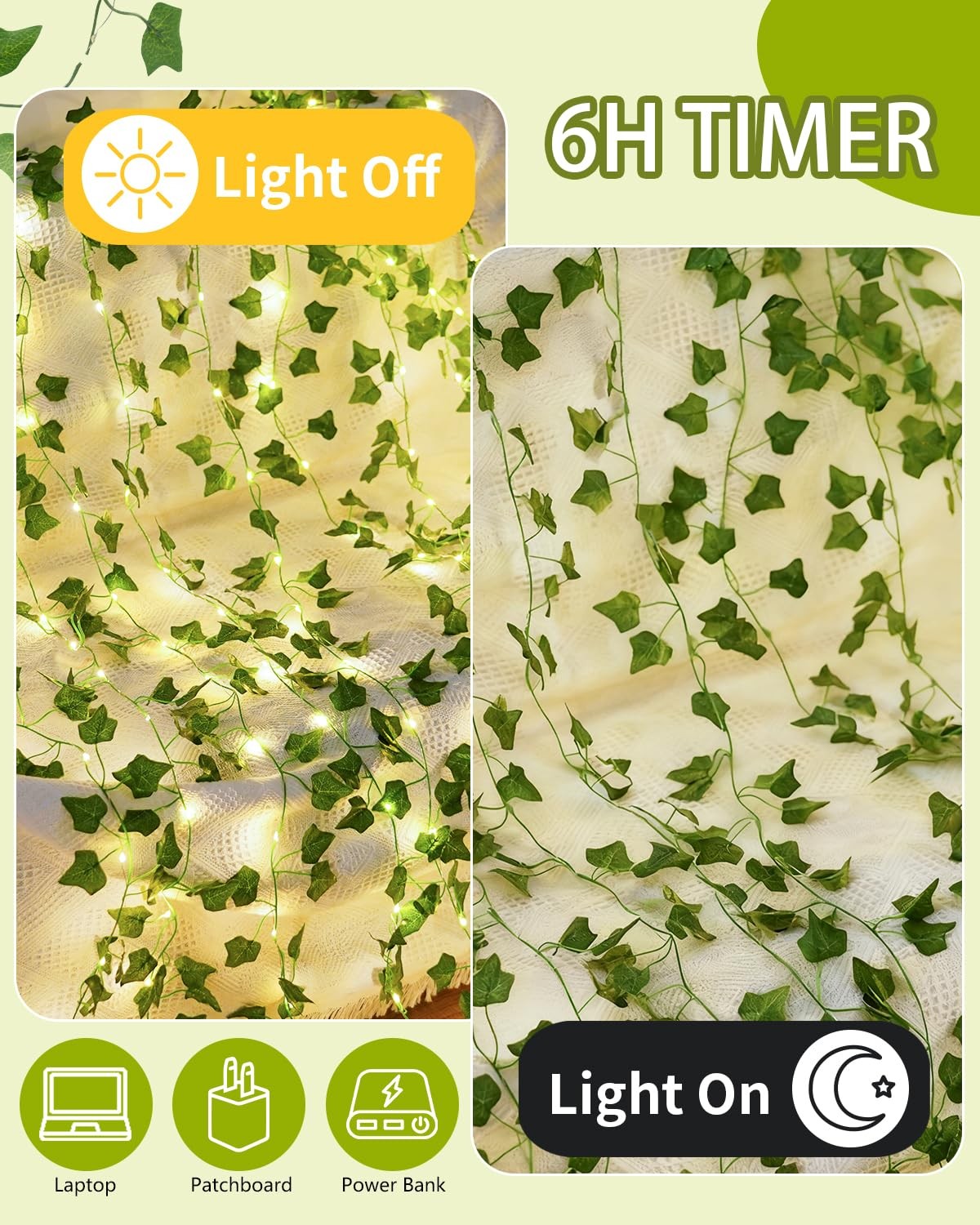 Vines with Fairy Lights for Bedroom – 200 Ivy Curtain Wall Vines for Wedding,…