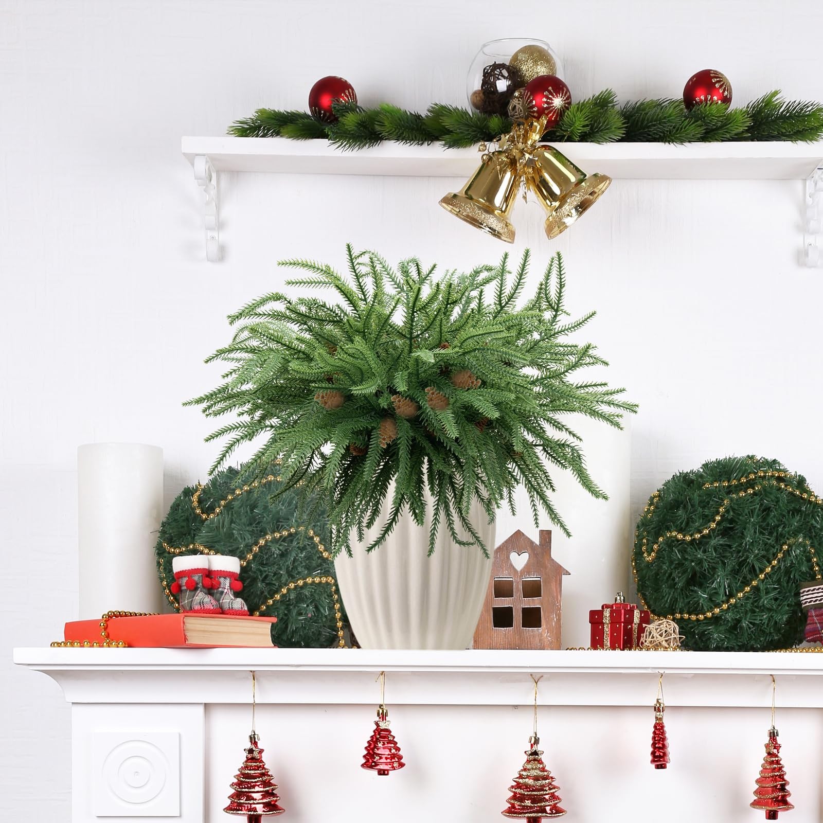HUZIYAHAN Christmas Norfolk Pine Stems 18Inch Artificial Christmas Green Plan…