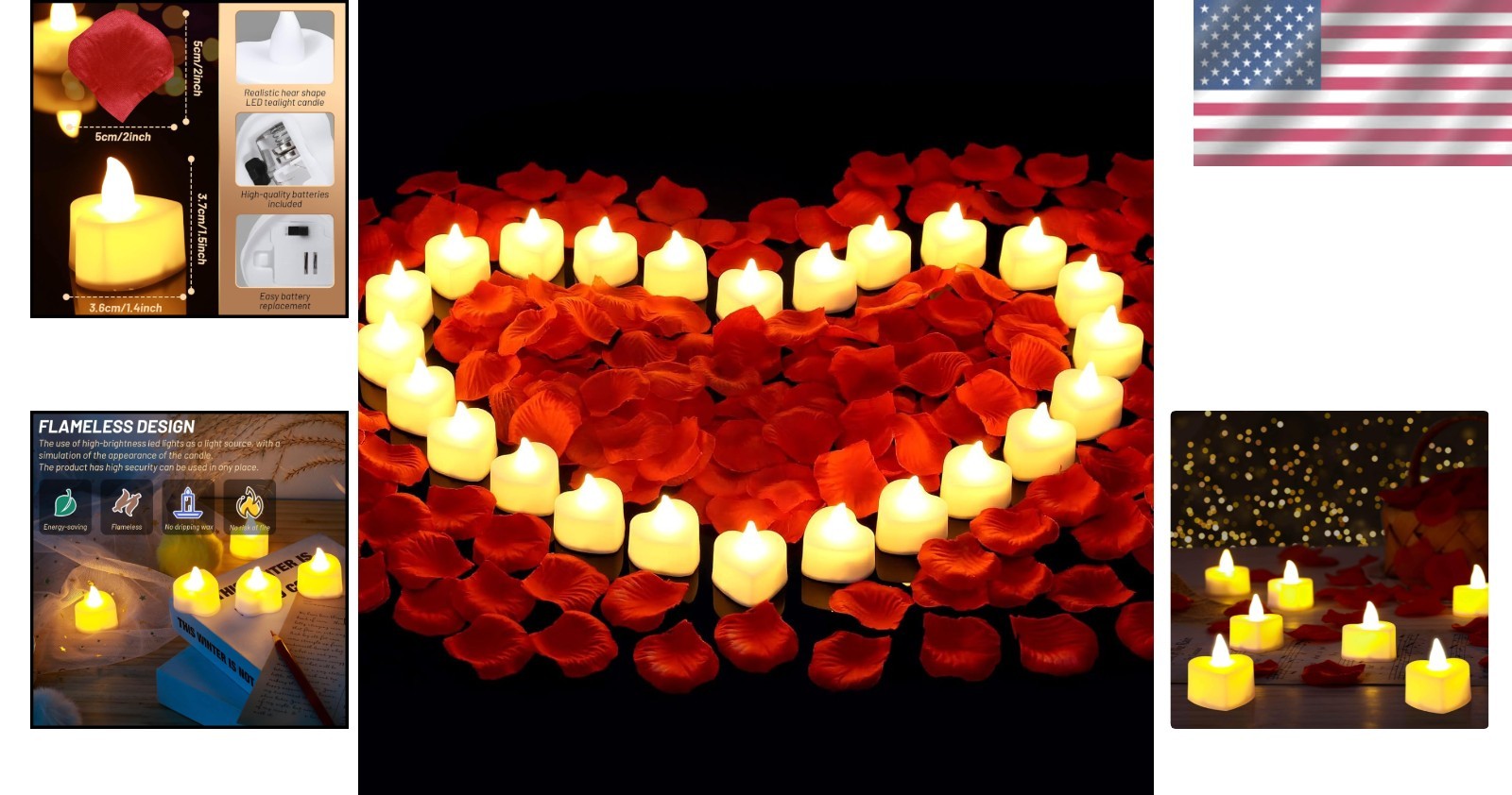 Elegant 2000 Rose Petals with 24 Heart LED Candles for Weddings & Anniversaries