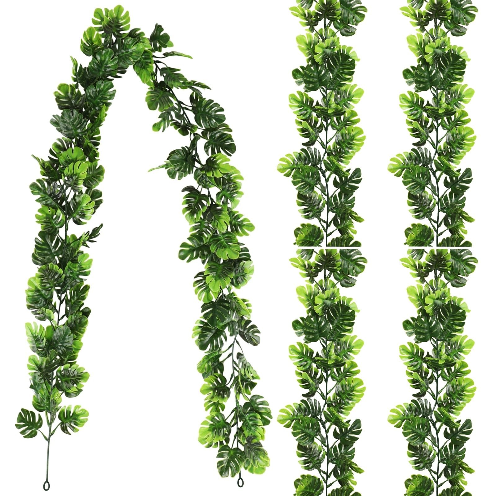 4 PCS Artificial Monstera Leaf Vines, 5.8 Ft Fake Hanging Greenery Plants wit…