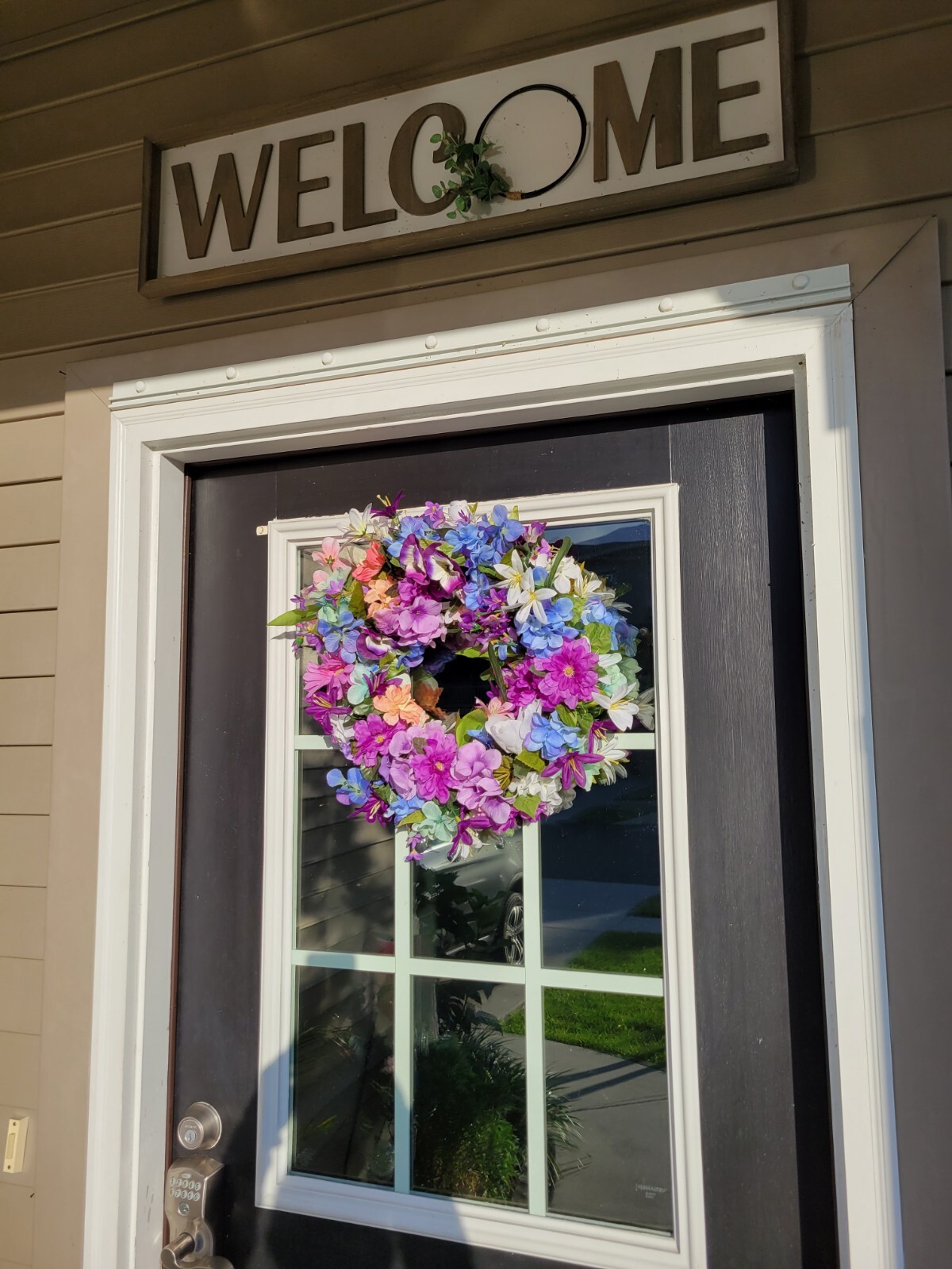 FLORAL one of a kind WREATH flowers Decor Front Door 16″ new pink purple blue