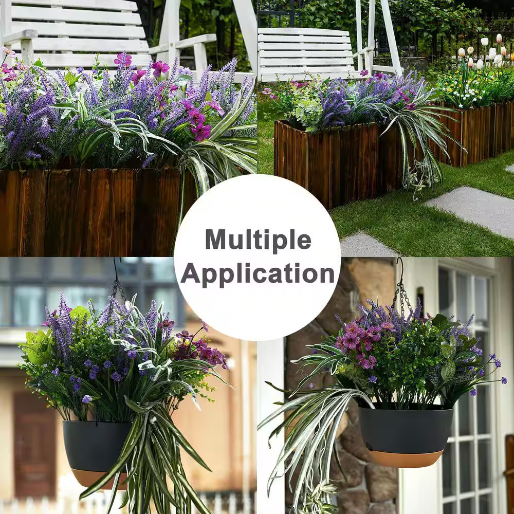 5 In. 19-Pack Outdoor Artificial Lavender Flowers Greenery Shrub UV Resistant Fa
