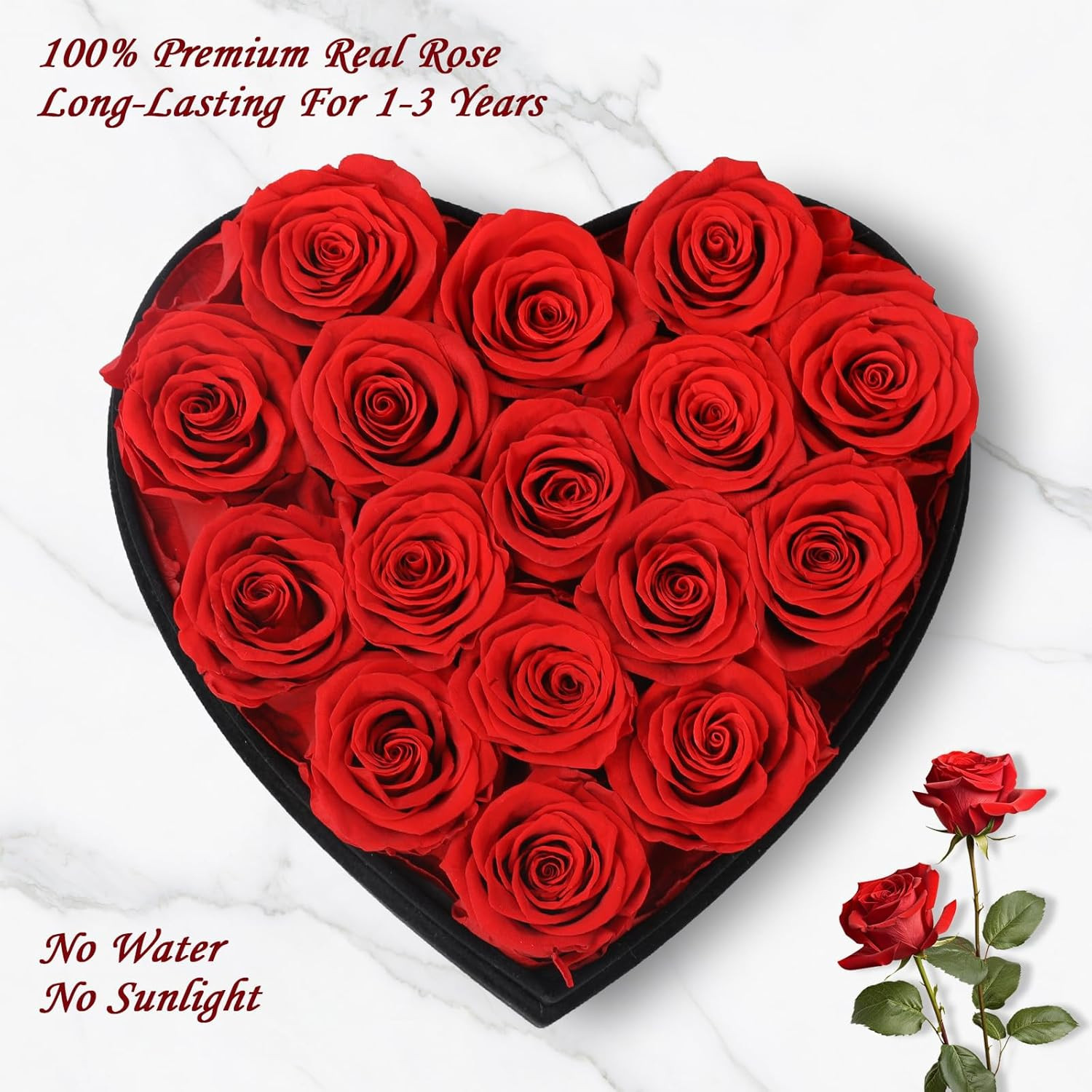 Luxury Forever Real Roses in Suede Box – 16-Piece Preserved Flowers Roses Gifts