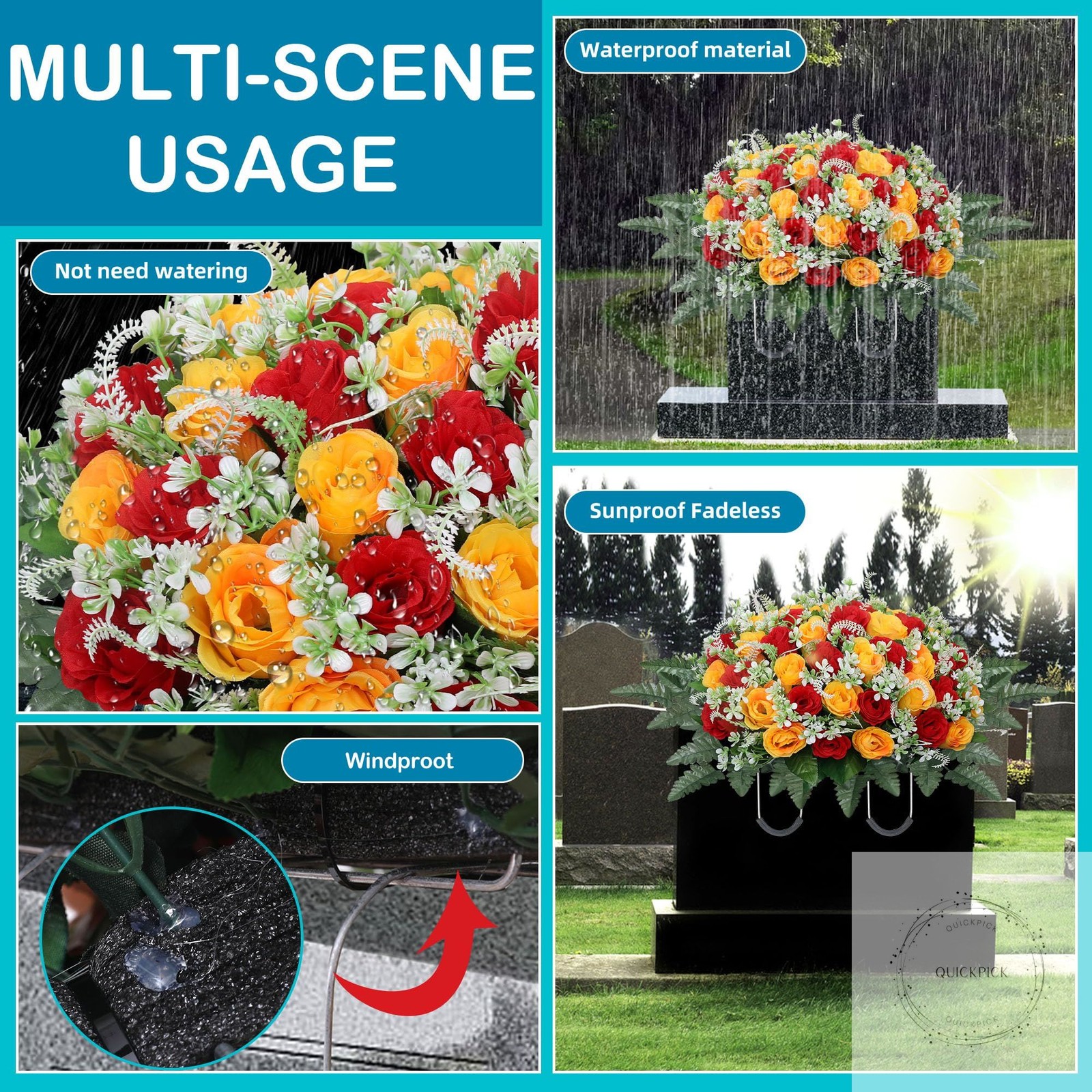 Headstone Flower Saddle,Large Artificial Cemetery Flowers for Grave,Cemetery Mem