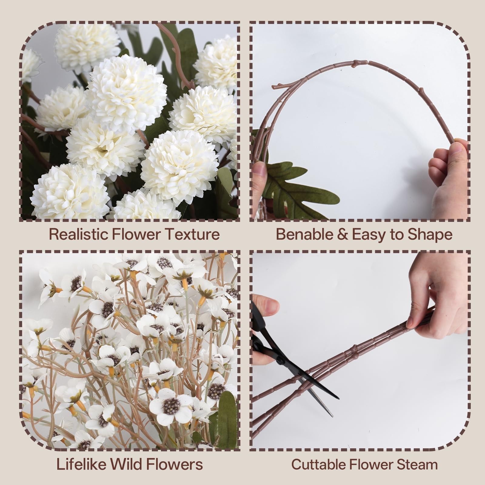 13Pcs Faux Kiku Flowers for Vase – Long Stem Artificial Flowers with Wax, Fak…