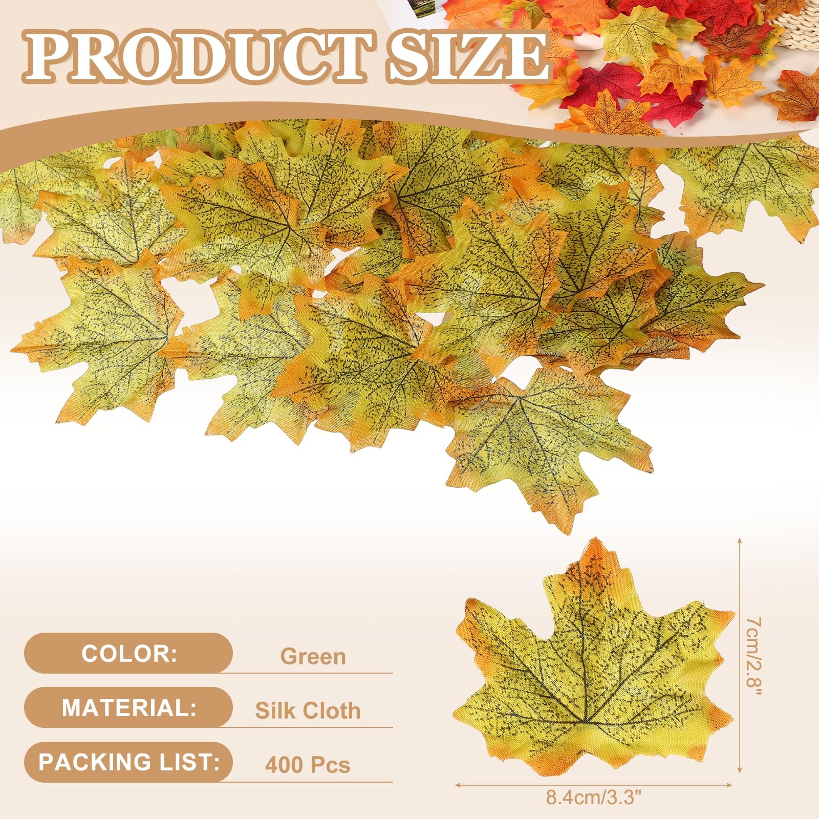 400Pcs Fall Leaves 3.3 Inch Colored Mixed Fake Leaves Artificial Maple Leaf D…