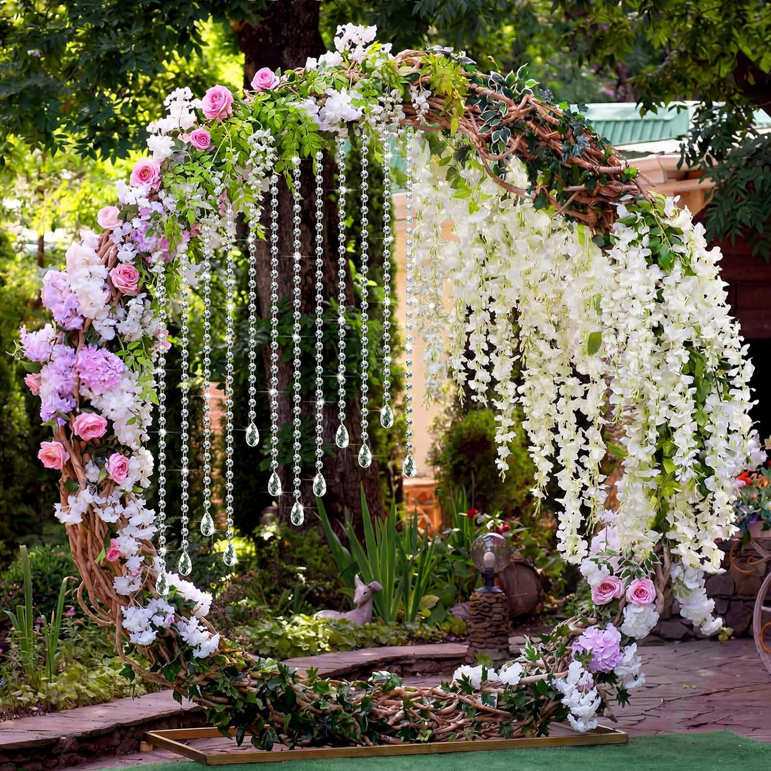 16 Pcs Wisteria Artificial Flowers Garland and Crystal Garland Set 4 Pcs Total 7