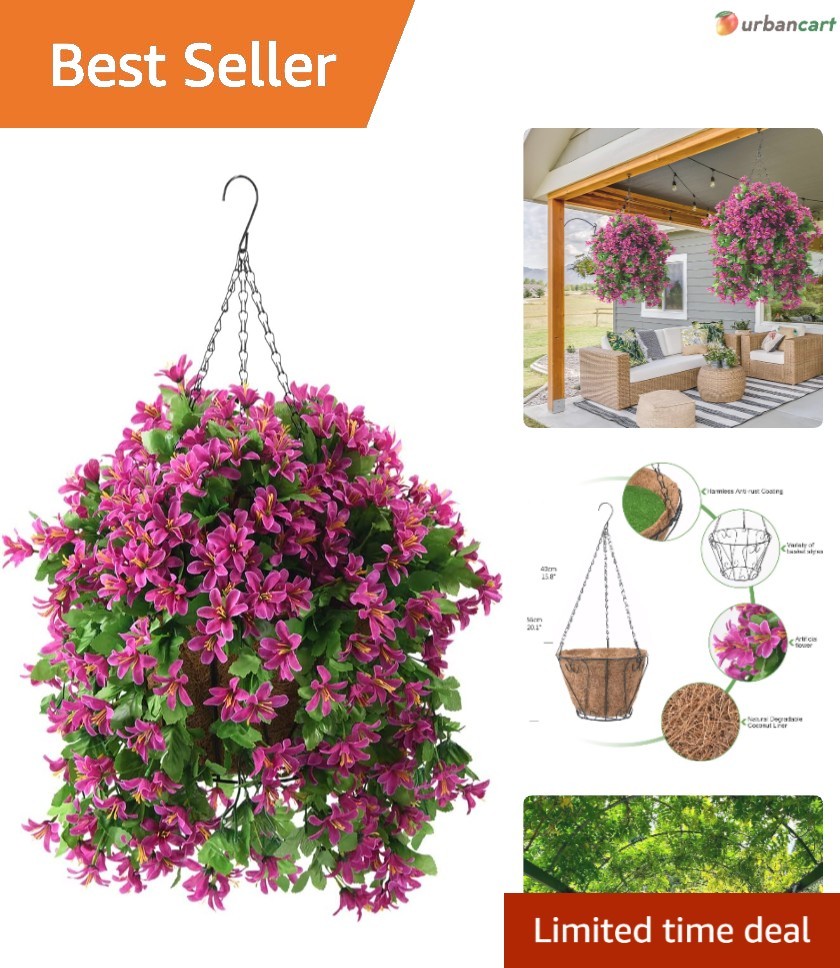 Vibrant Faux Violet Hanging Basket – UV-Resistant Outdoor Floral Decor