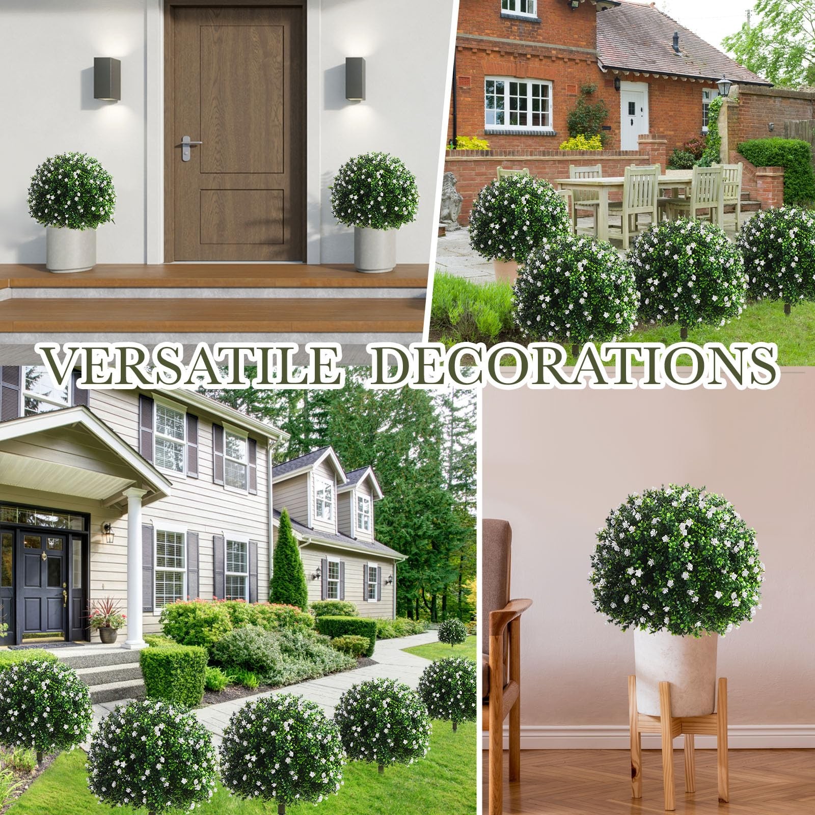 Set of 2 Artificial Boxwood Topiary Tree Fake Bushes Shrubs Outdoor Faux Plan…