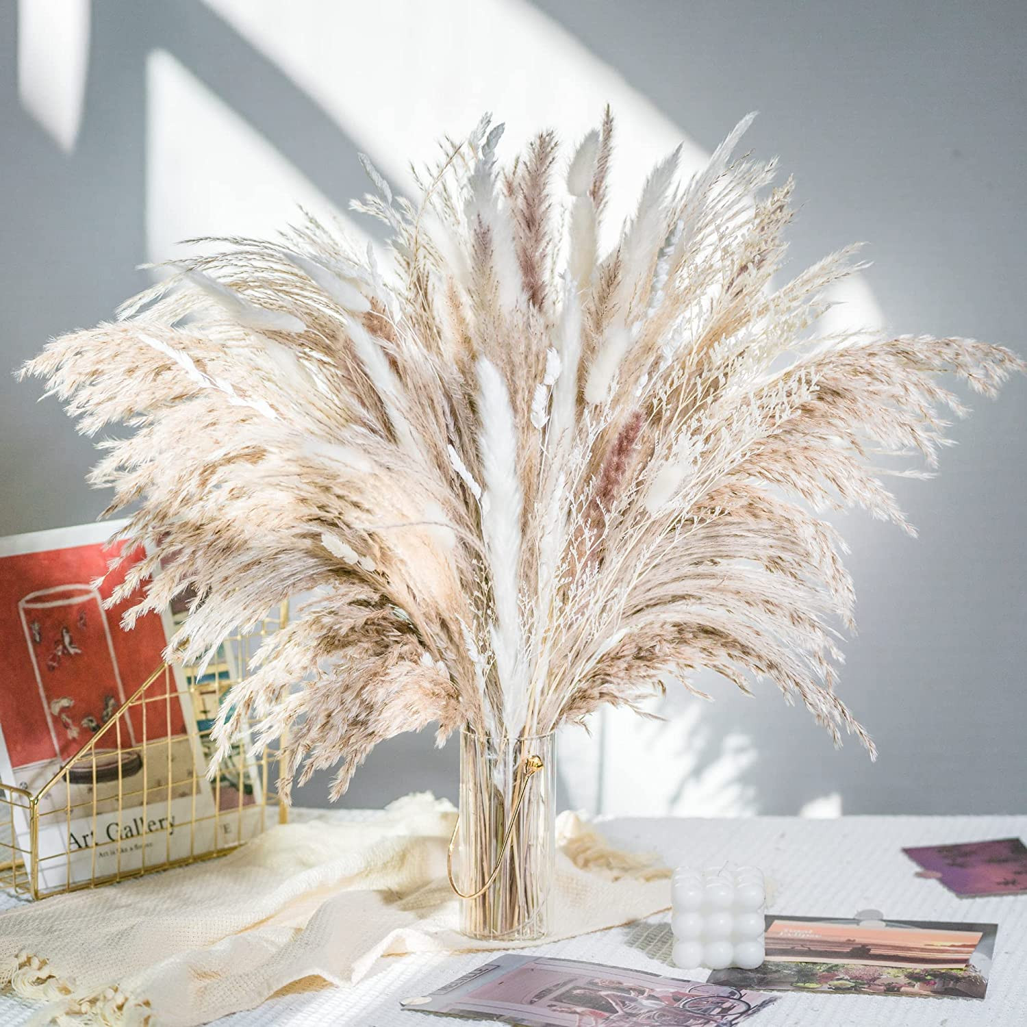 86PCS Natural Dried Pampas Grass Bouquet,Boho Home Decor Bouquet, Phragmites Dri