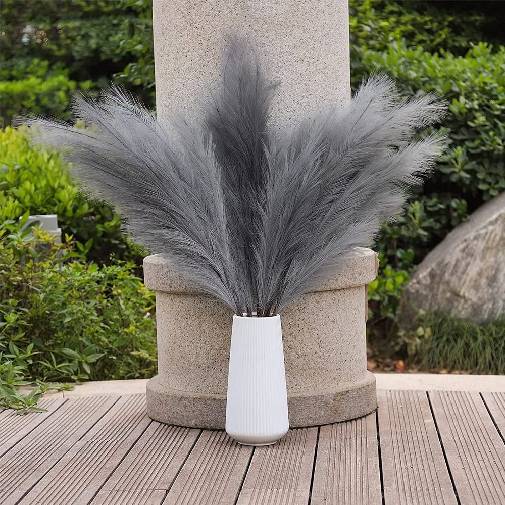 5pcs 30″ Gray Pampas Grass Fluffy Dried Floral Decor for Home Vases